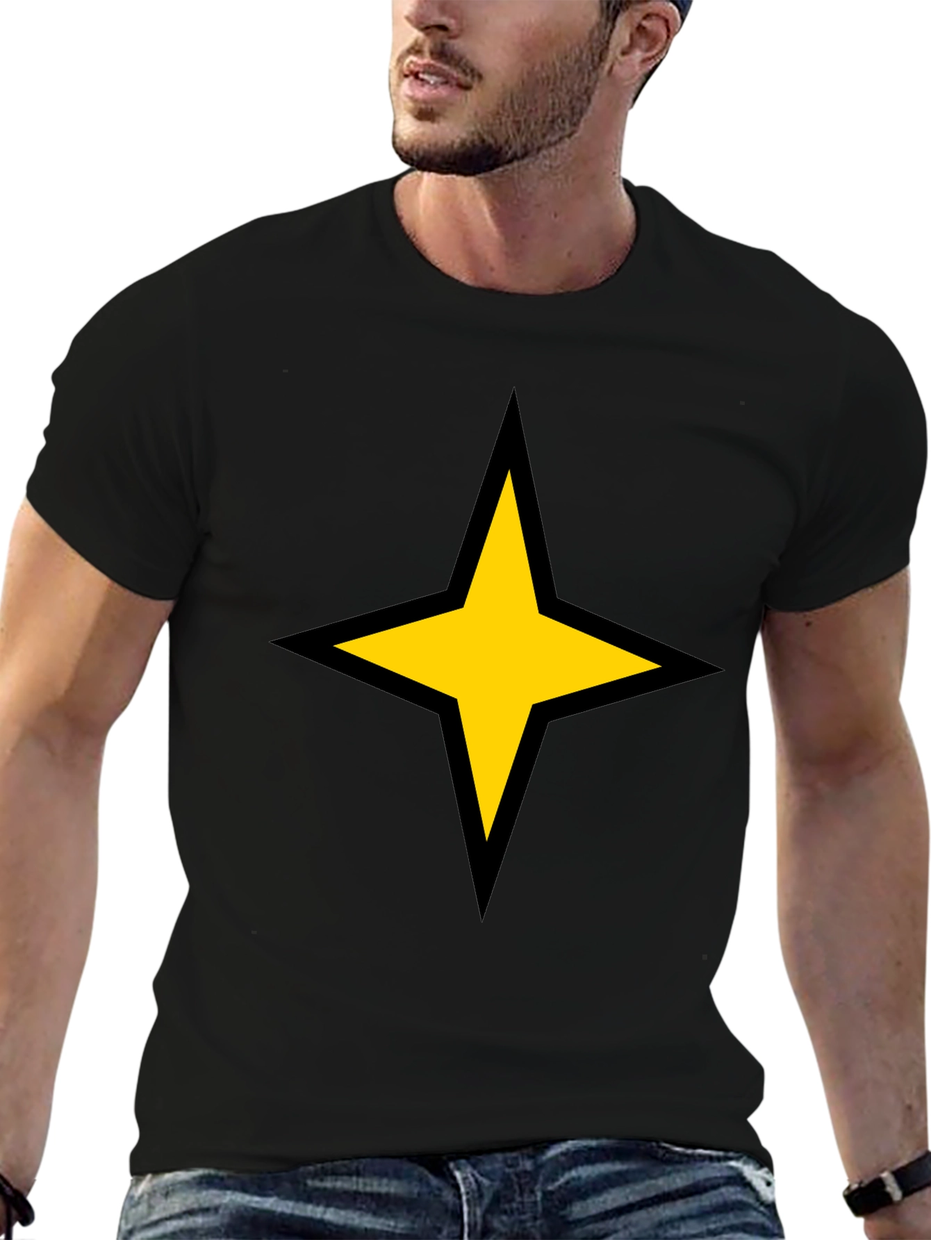 Bold Star Graphic Tee - Black Cotton Blend