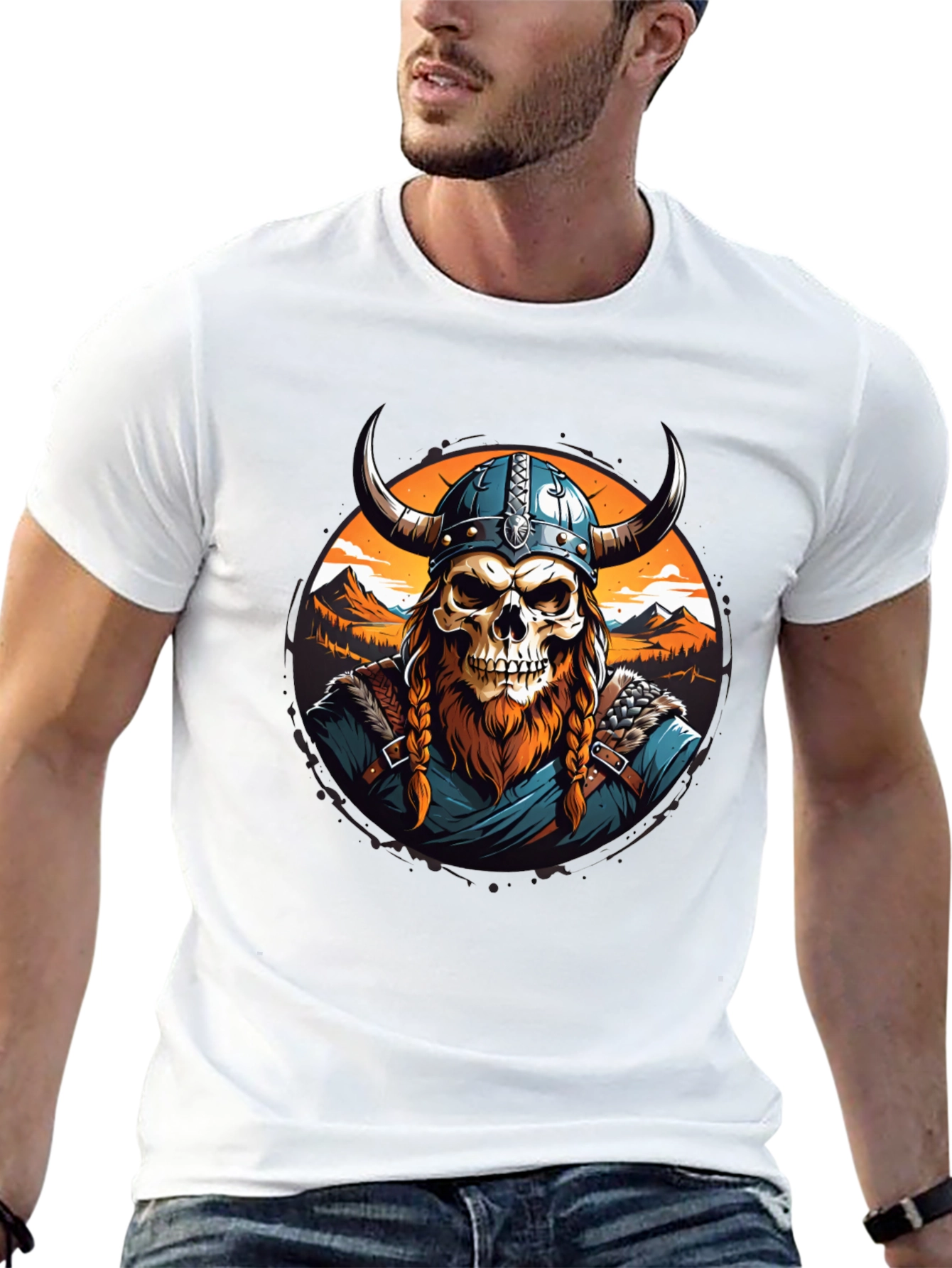Viking Skull Graphic Tee - Black