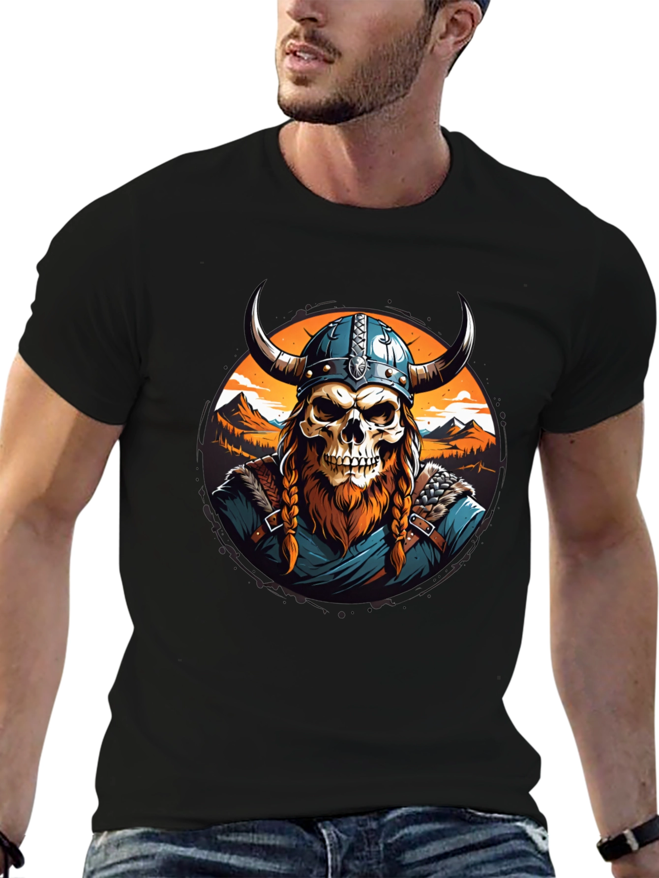 Viking Skull Graphic Tee - Black
