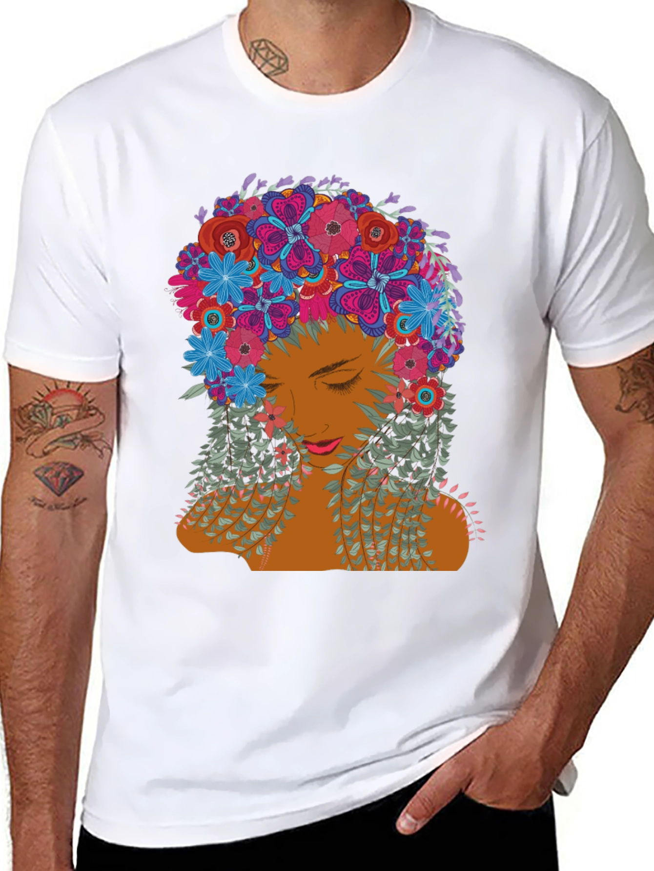Floral Woman Graphic Tee - Stylish Black T-Shirt