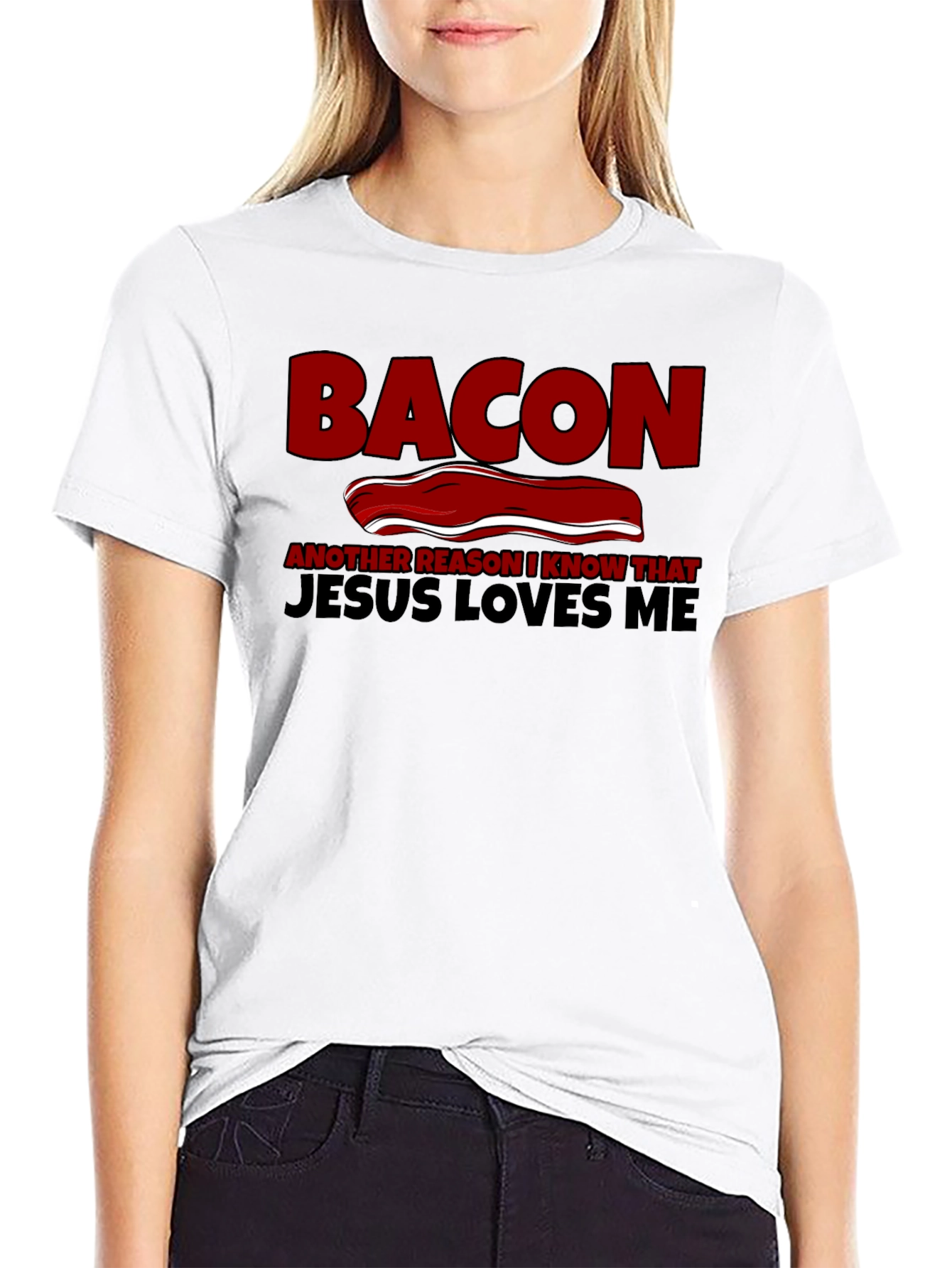 Bacon Jesus Loves Me Black T-Shirt