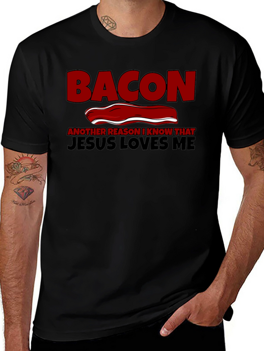 Bacon Jesus Loves Me Black T-Shirt