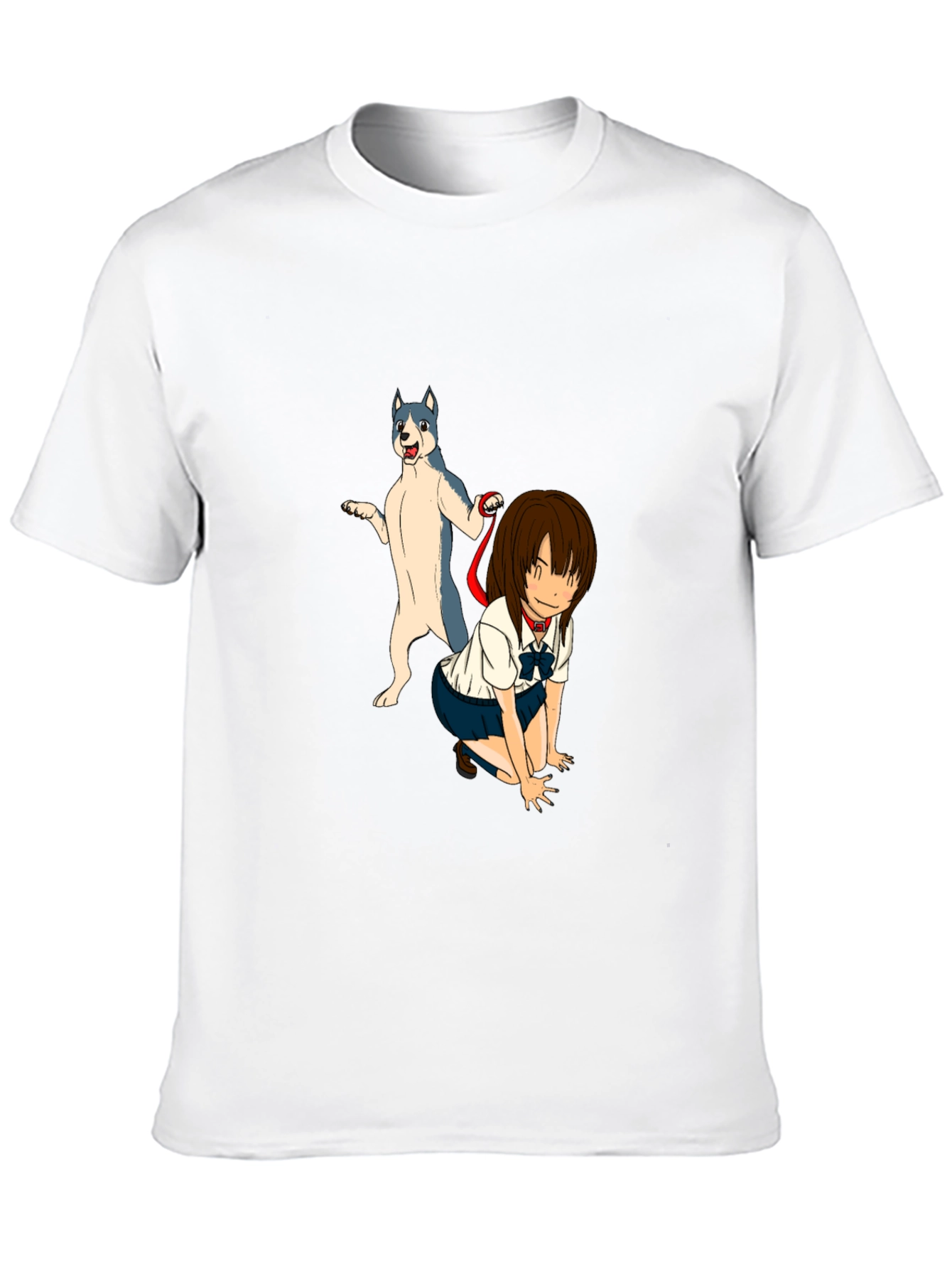 Anime Girl & Dog Graphic Black T-Shirt