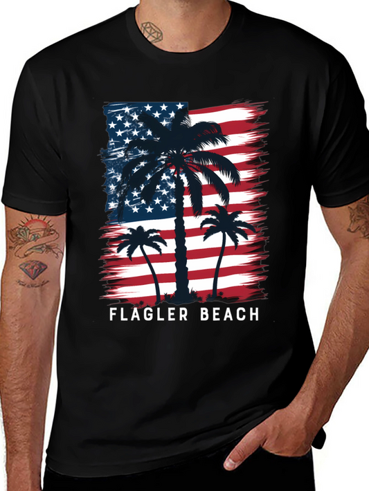 Flagler Beach American Flag Palm Tree T-Shirt