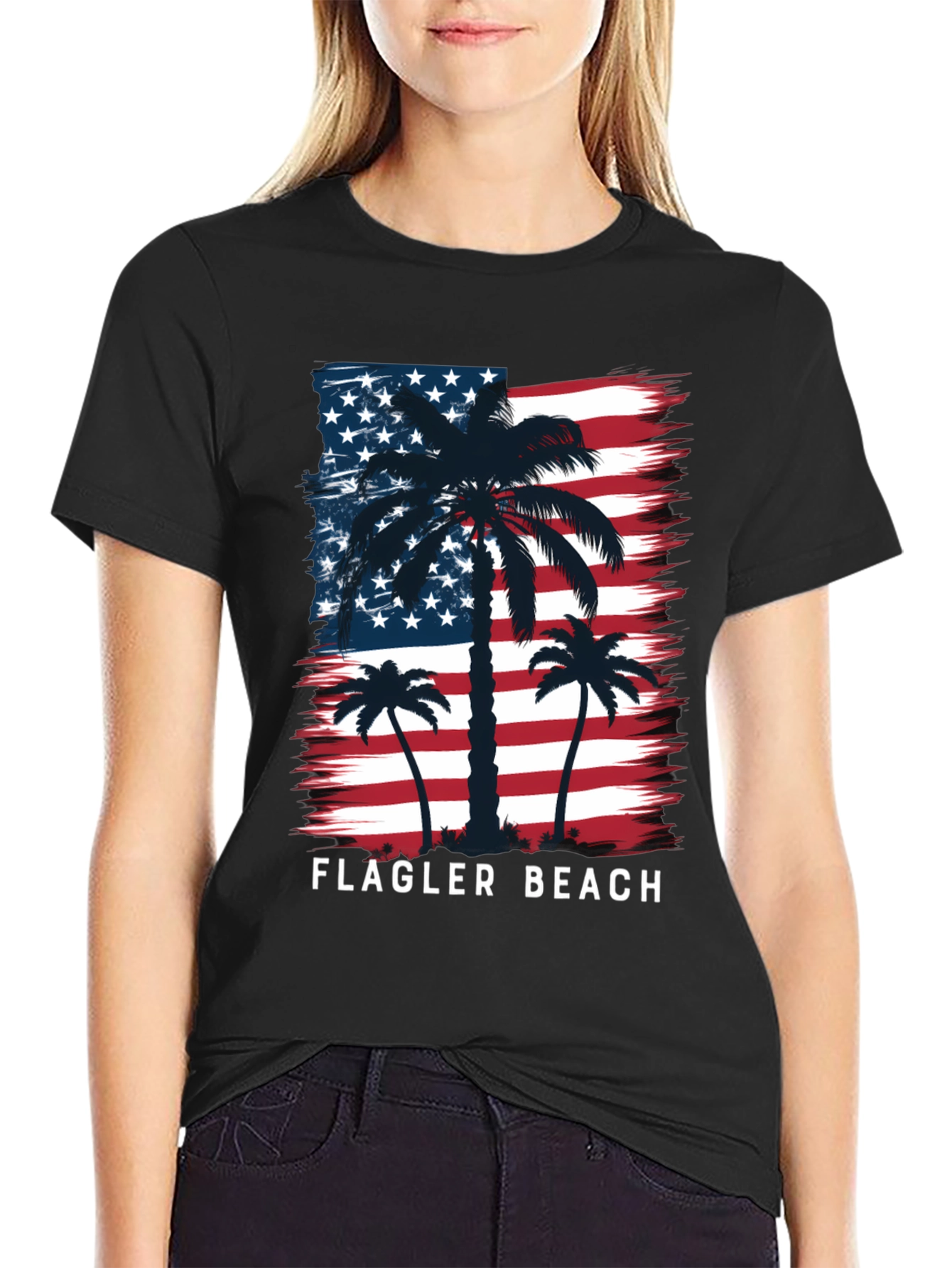 Flagler Beach American Flag Palm Tree T-Shirt