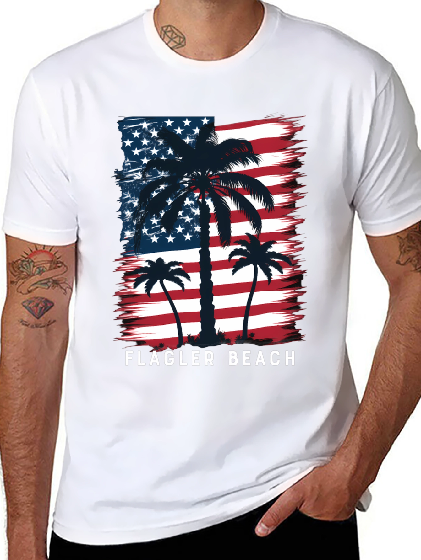Flagler Beach American Flag Palm Tree T-Shirt