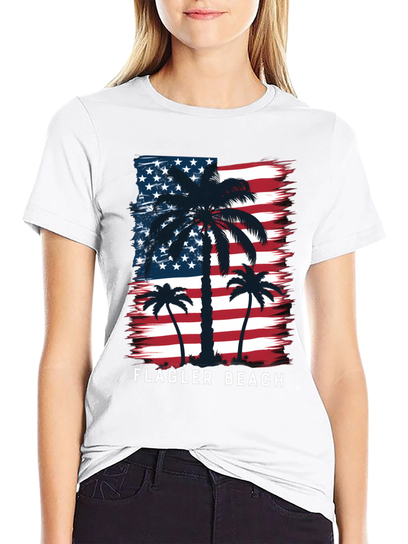 Flagler Beach American Flag Palm Tree T-Shirt