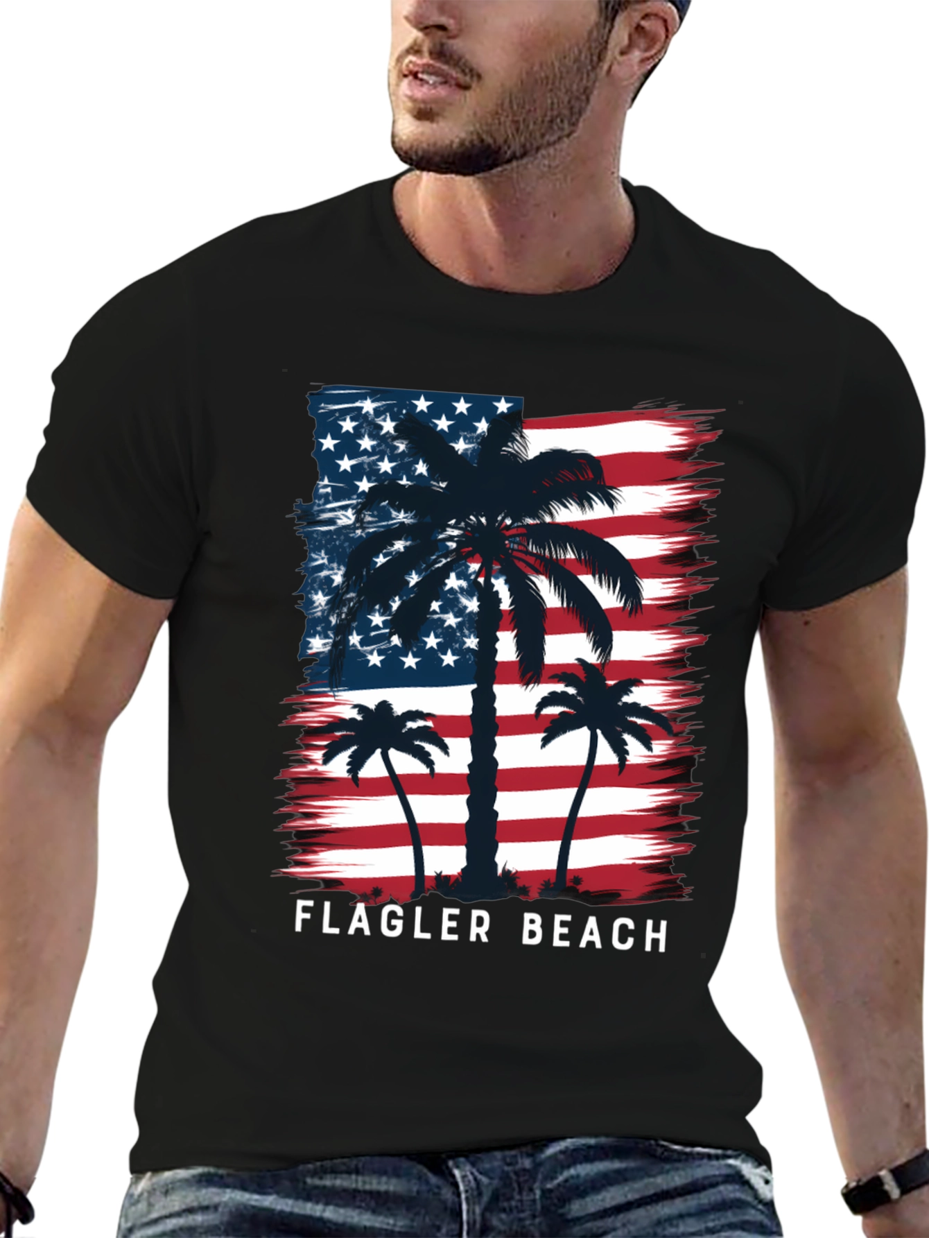 Flagler Beach American Flag Palm Tree T-Shirt