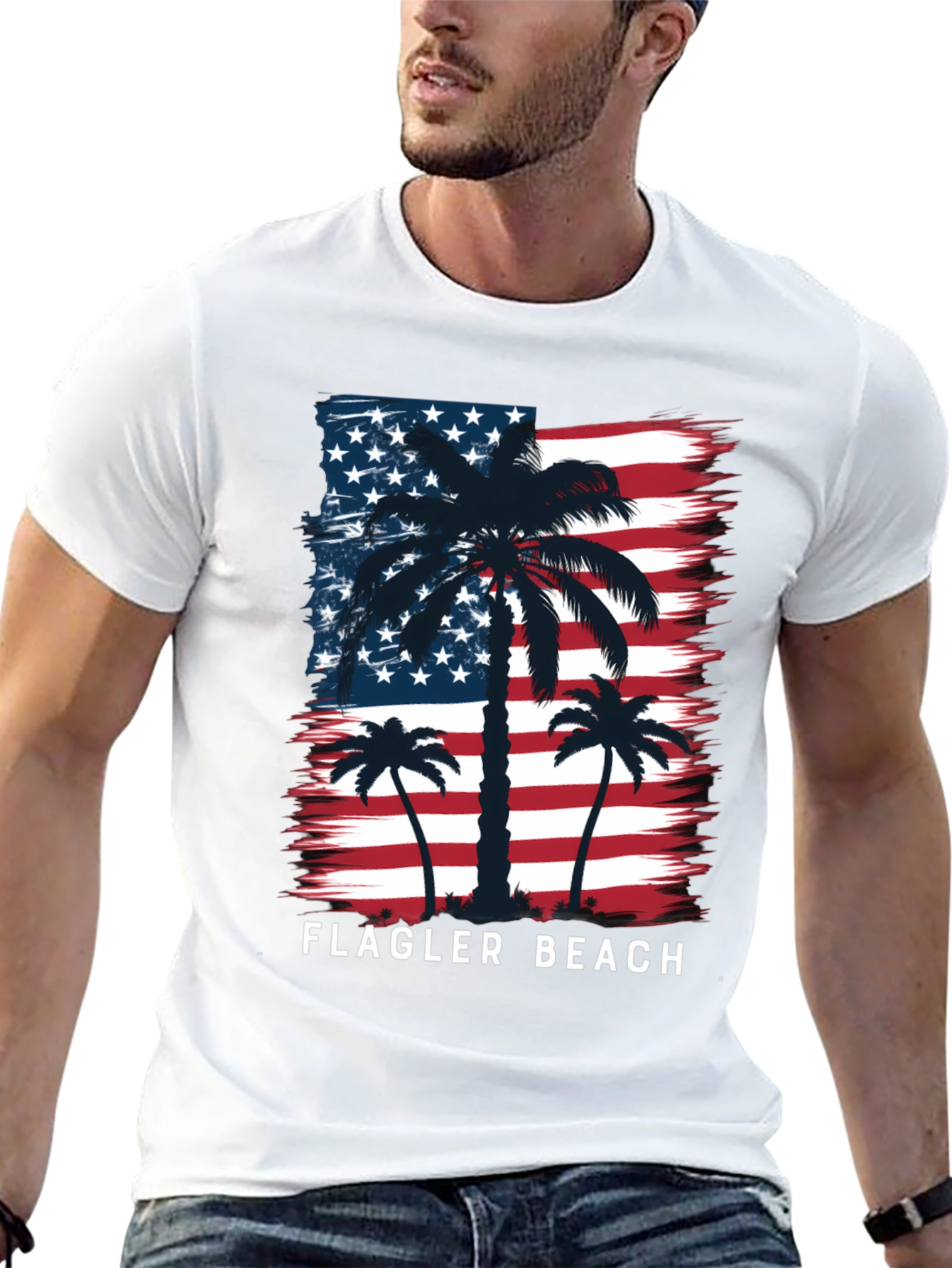 Flagler Beach American Flag Palm Tree T-Shirt