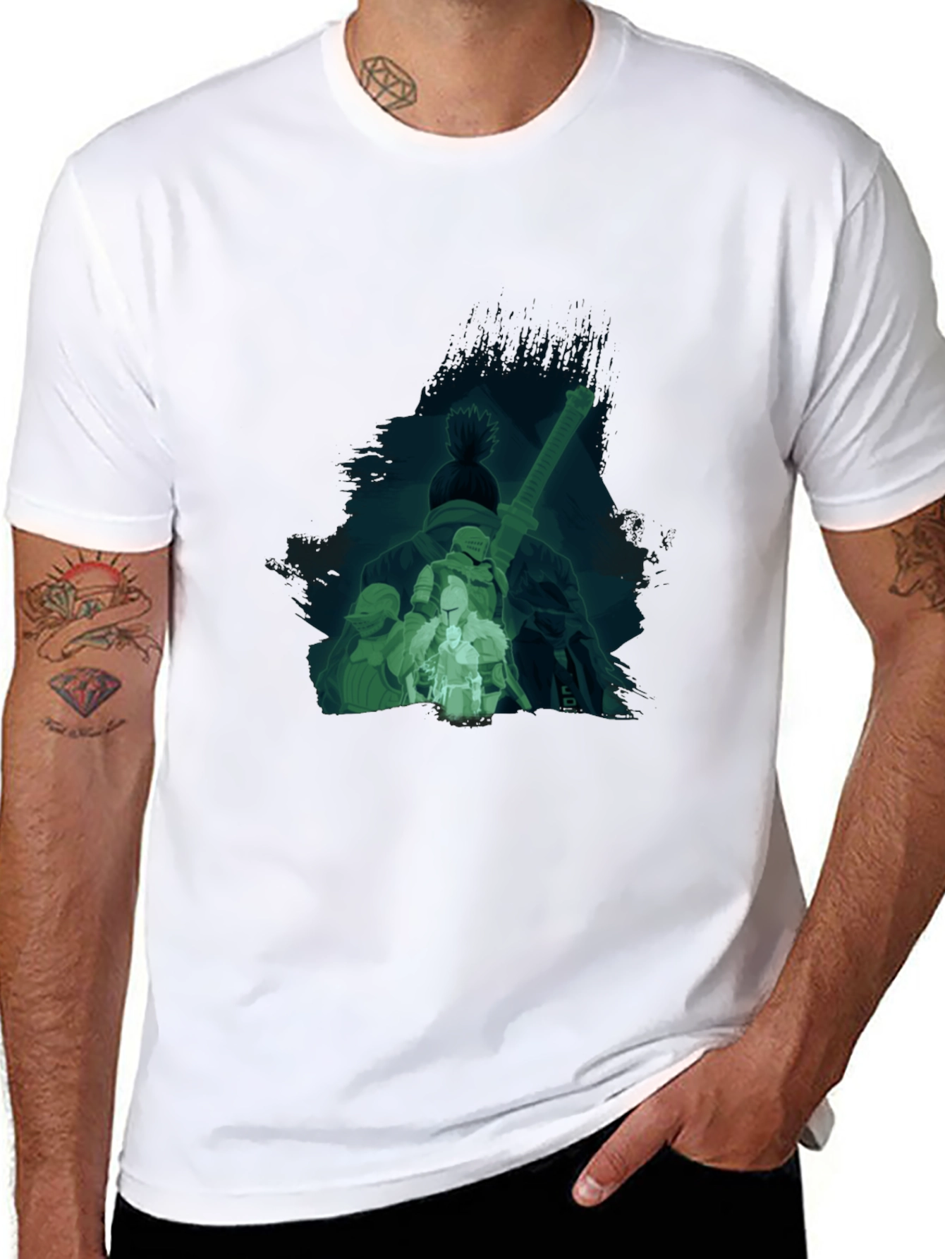 Mens Black Graphic T-Shirt - Samurai Design