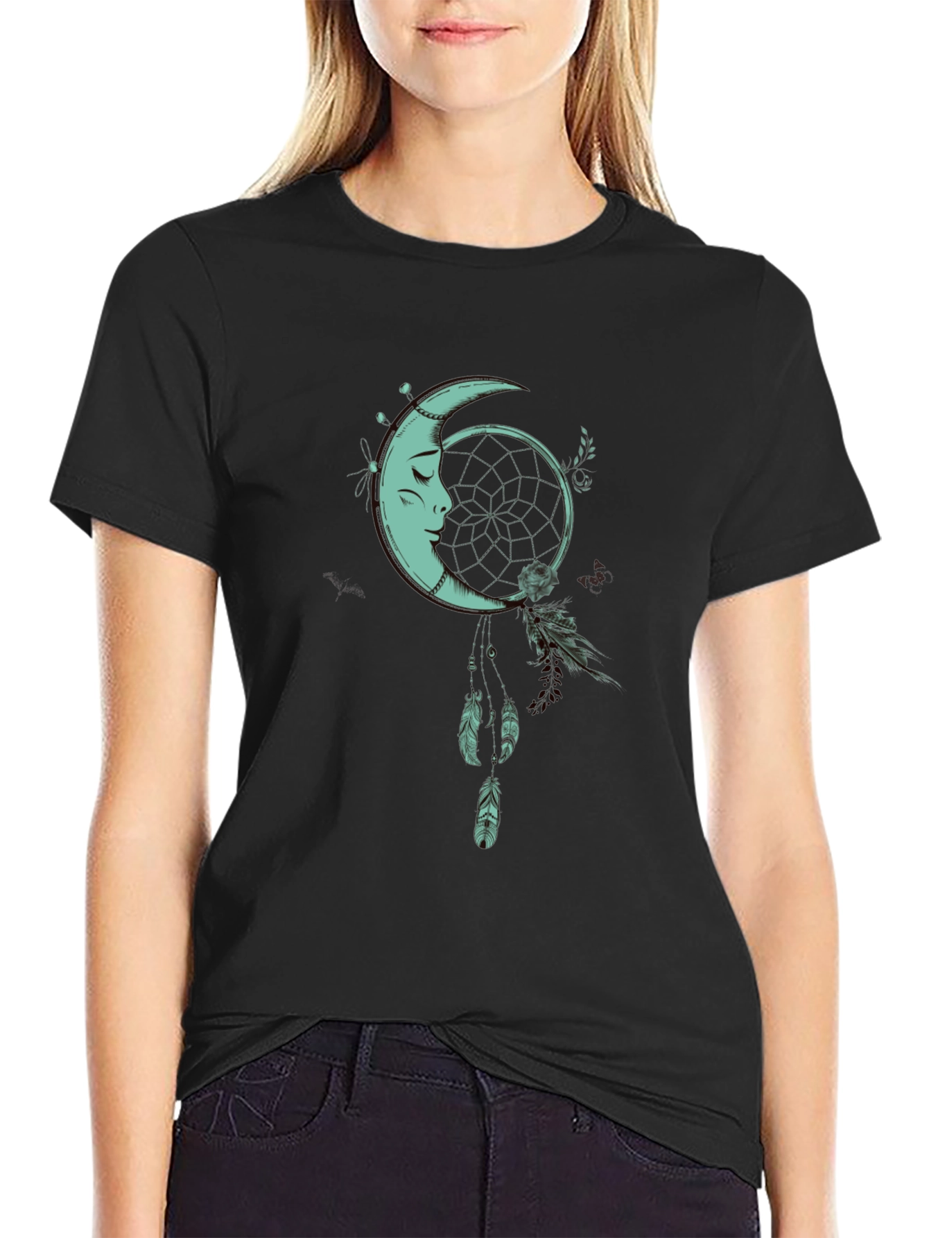 Moon Dreamcatcher Graphic Tee - Black Cotton Shirt