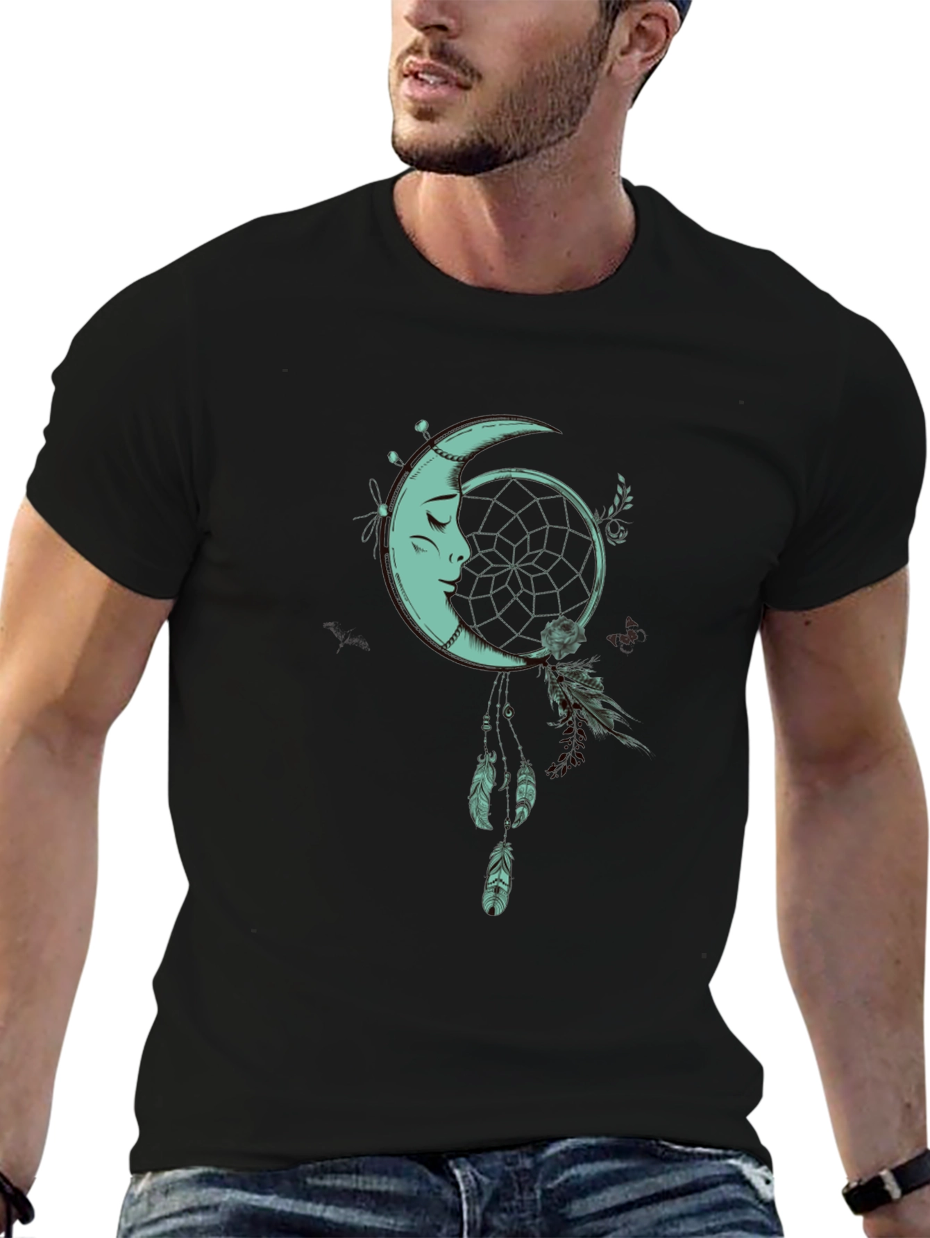 Moon Dreamcatcher Graphic Tee - Black Cotton Shirt