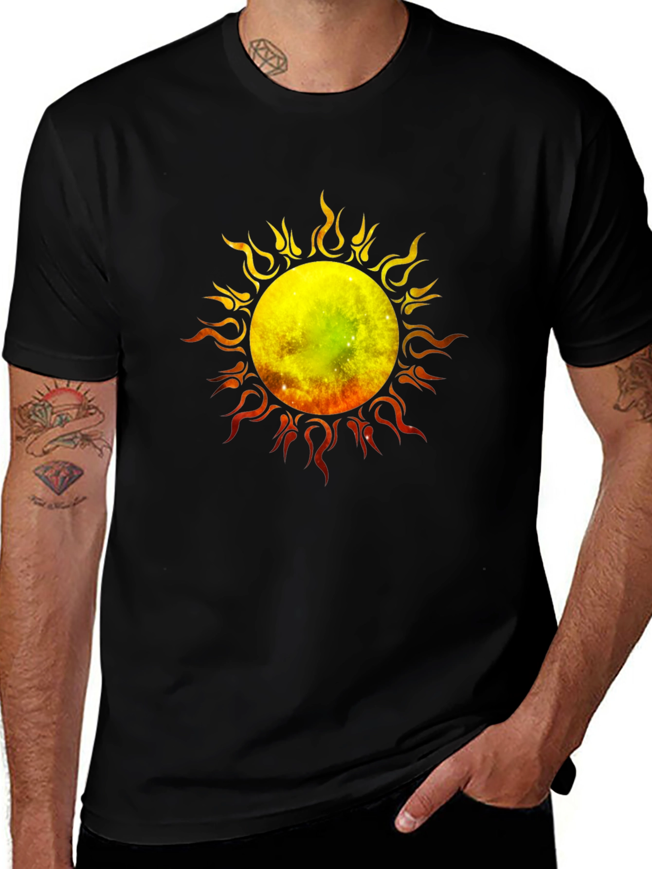 Flaming Sun Graphic Black T-Shirt