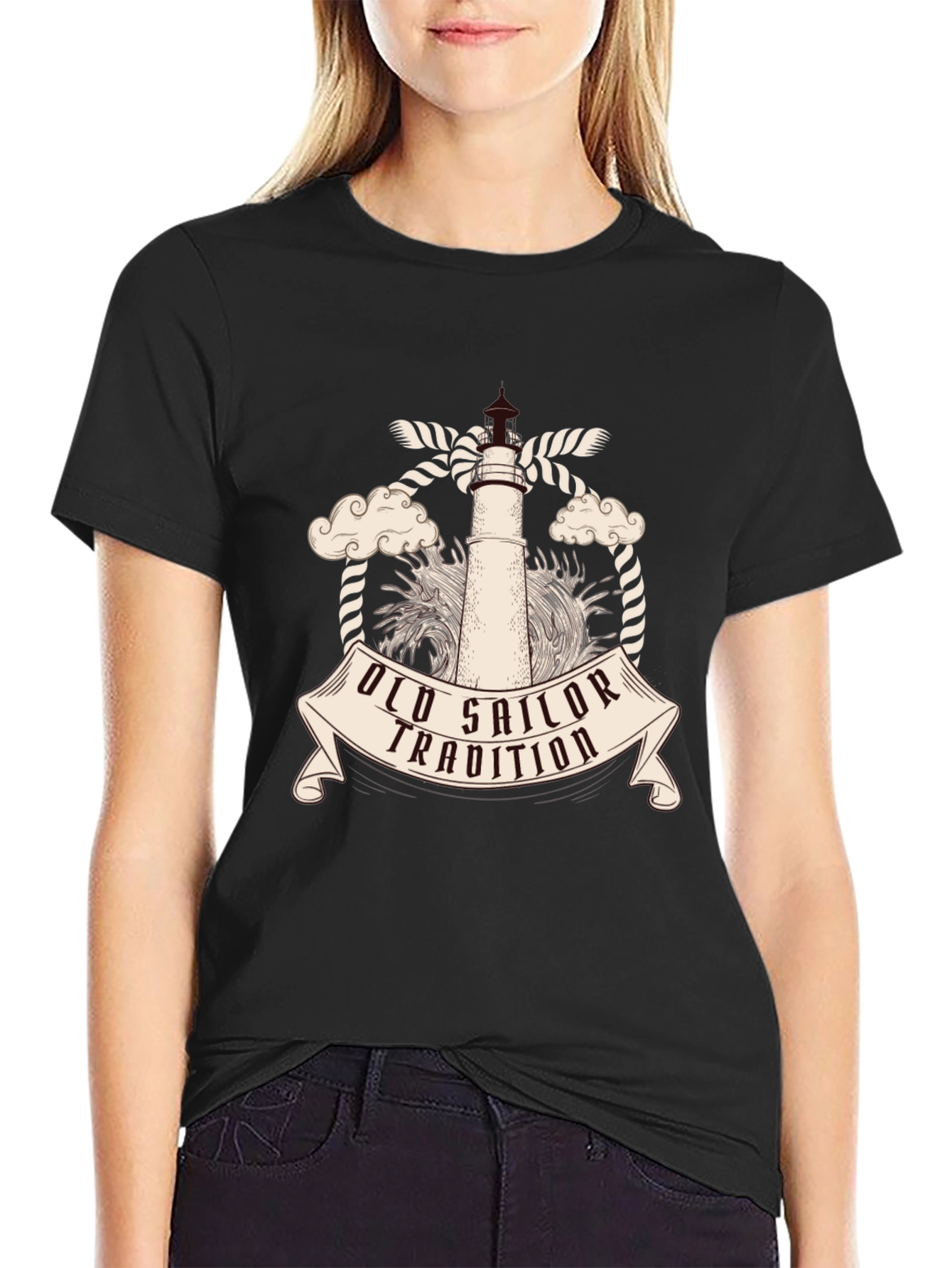 Old Sailor Tradition Tee - Nautical Lighthouse Design