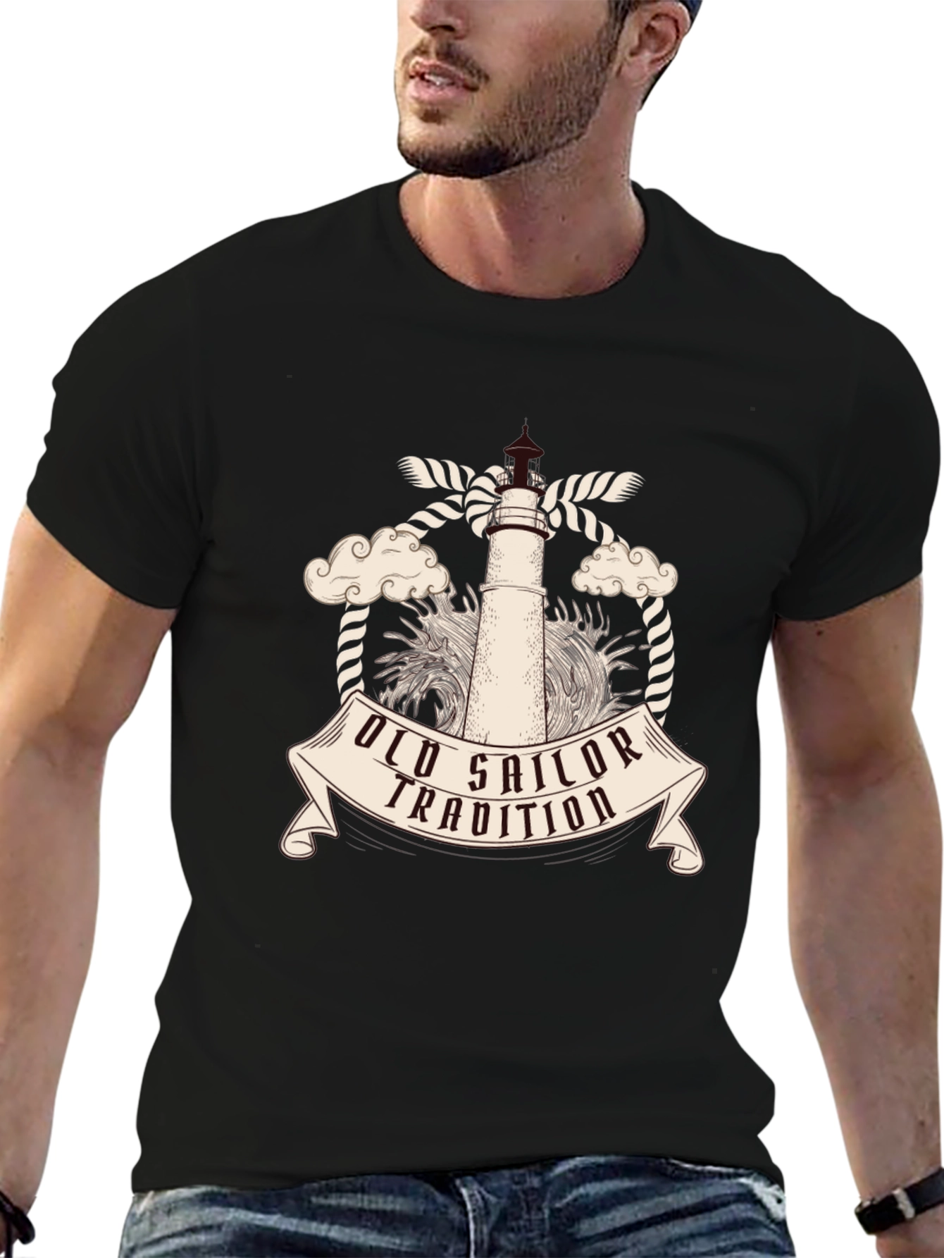 Old Sailor Tradition Tee - Nautical Lighthouse Design