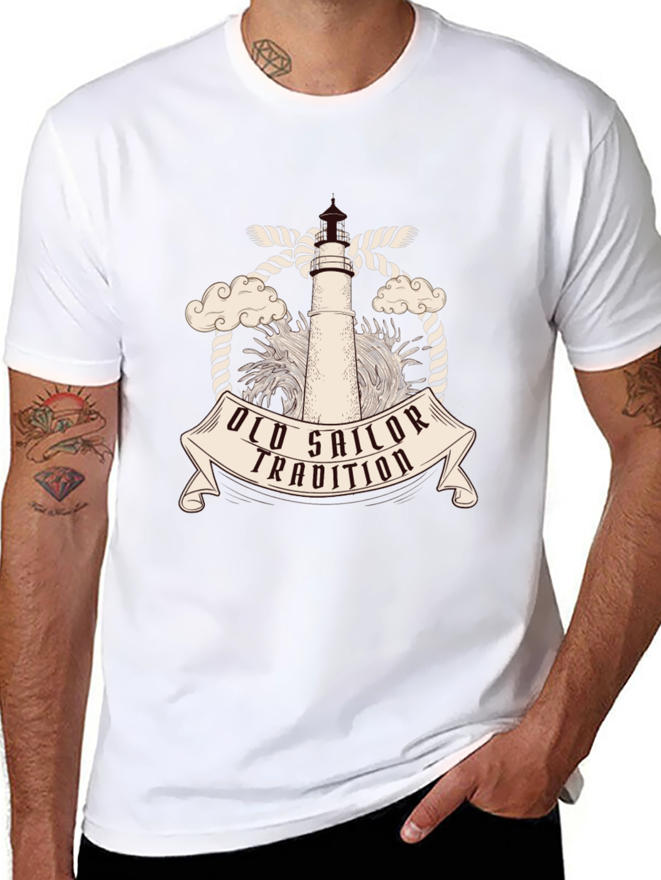 Old Sailor Tradition Tee - Nautical Lighthouse Design