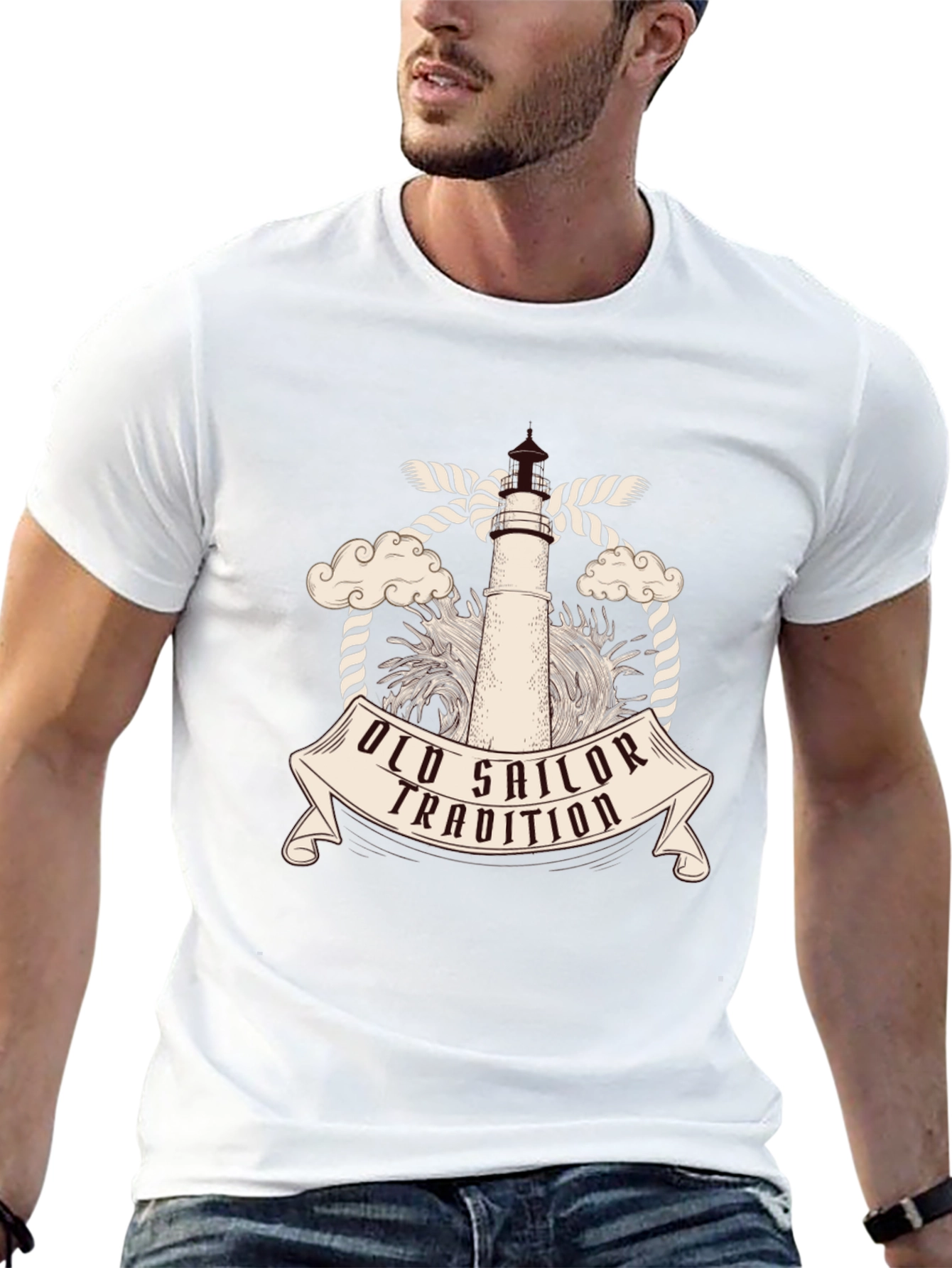 Old Sailor Tradition Tee - Nautical Lighthouse Design