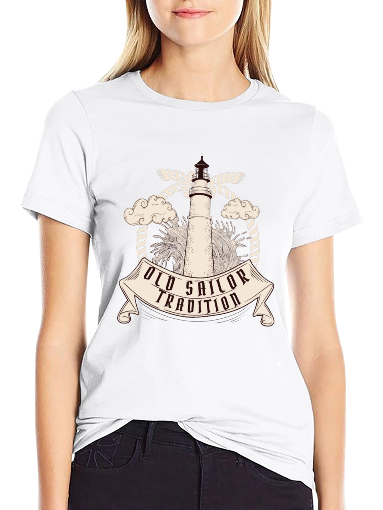 Old Sailor Tradition Tee - Nautical Lighthouse Design