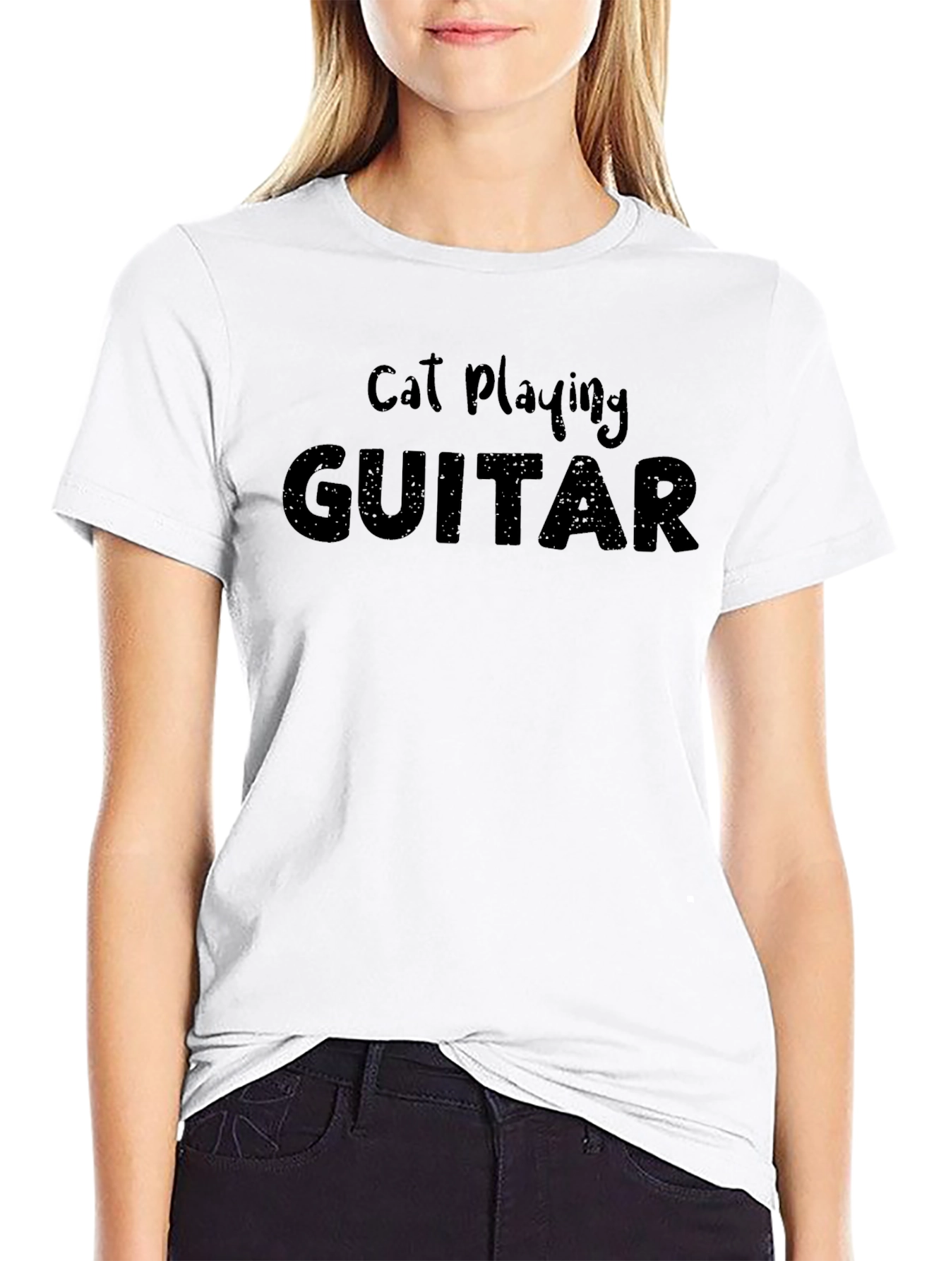 Cat Playing Guitar Black T-Shirt