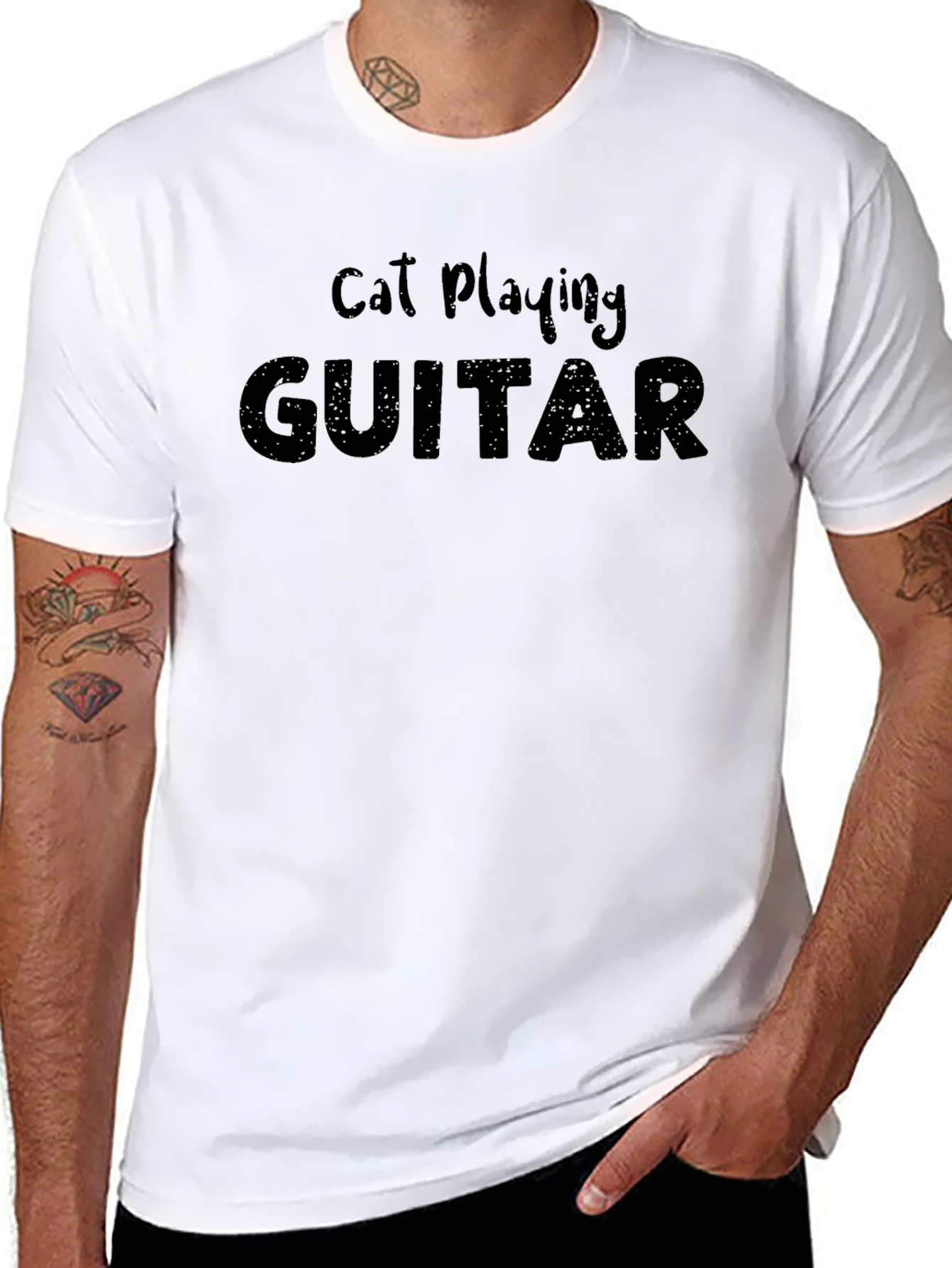 Cat Playing Guitar Black T-Shirt