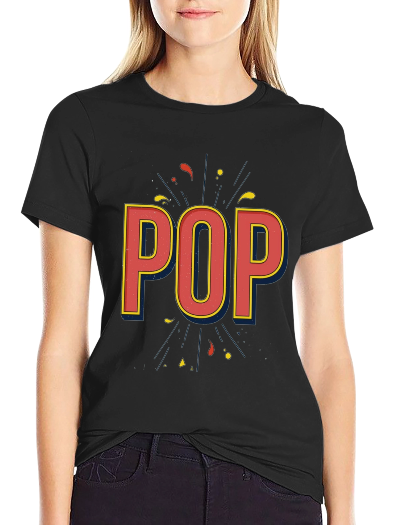 Retro Style POP Graphic Black T-Shirt