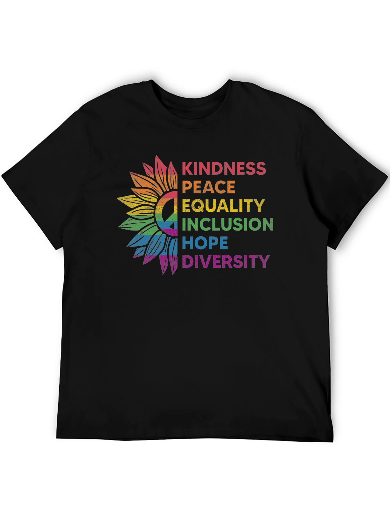 Kindness Peace Equality Rainbow Sunflower Tee