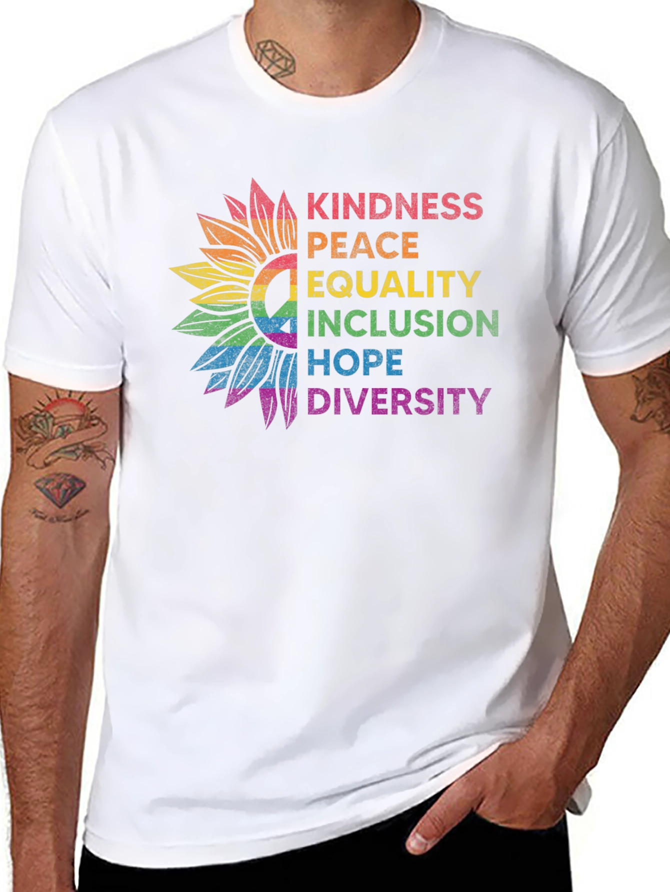 Kindness Peace Equality Rainbow Sunflower Tee