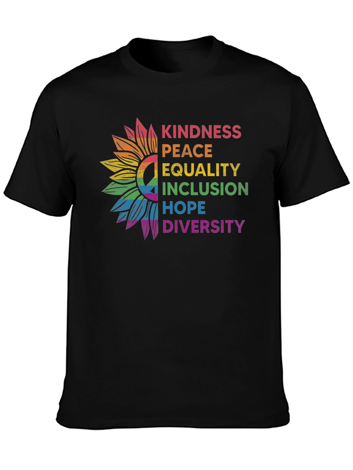 Kindness Peace Equality Rainbow Sunflower Tee