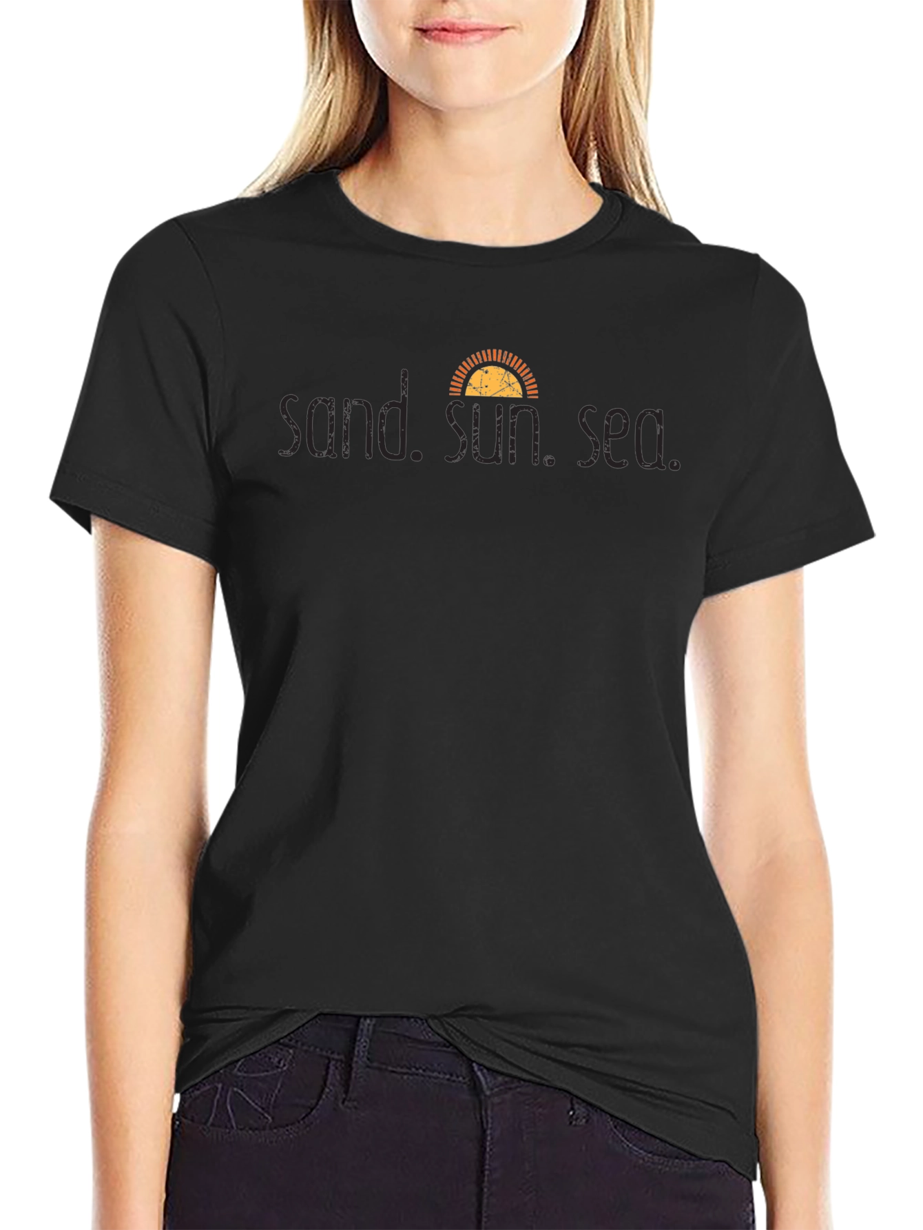 Sand Sun Sea Graphic Black T-Shirt