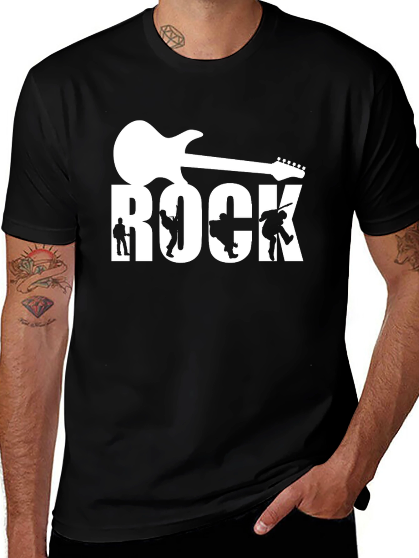 Rock Band Guitar Graphic Tee - Black