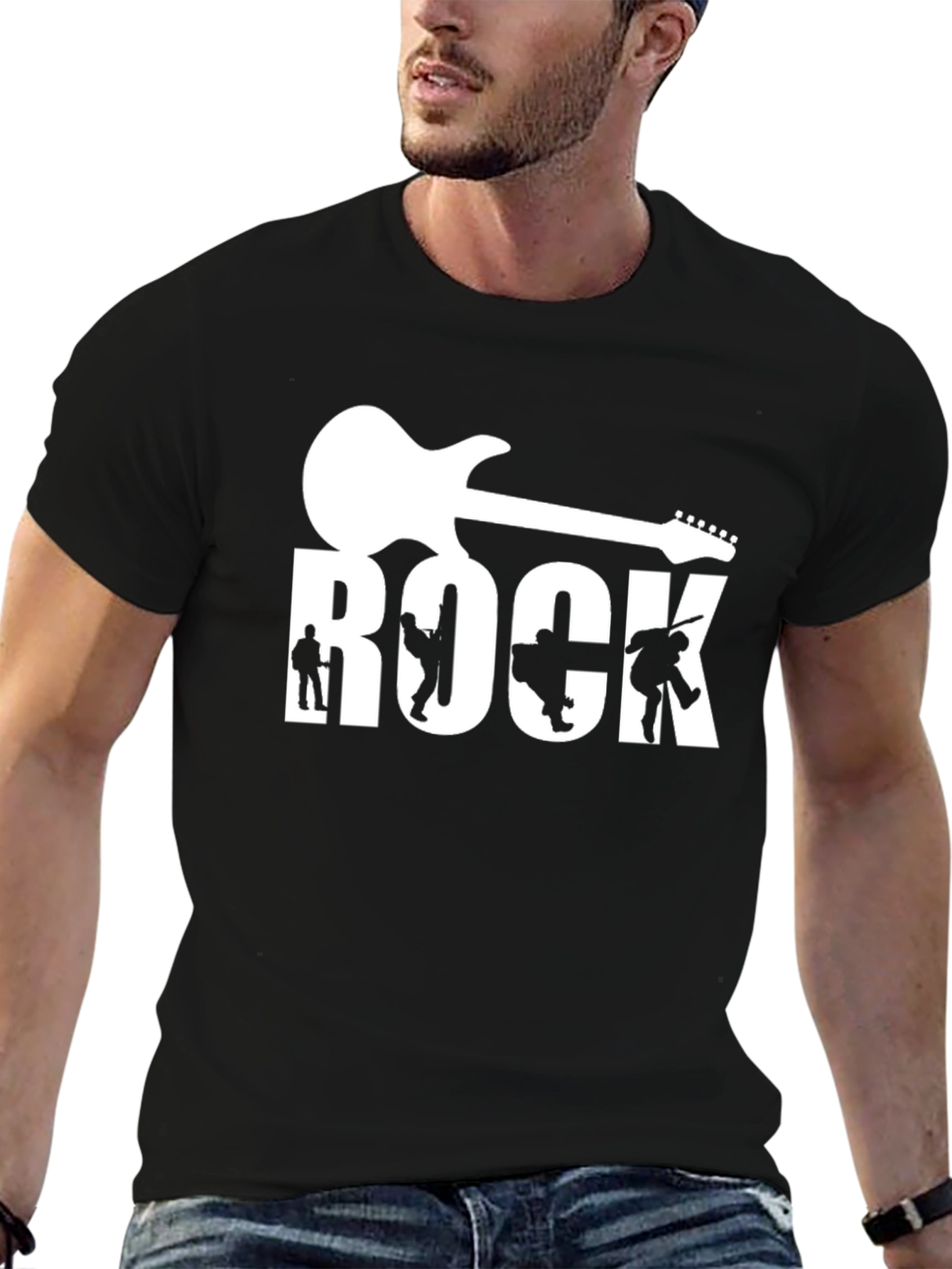 Rock Band Guitar Graphic Tee - Black