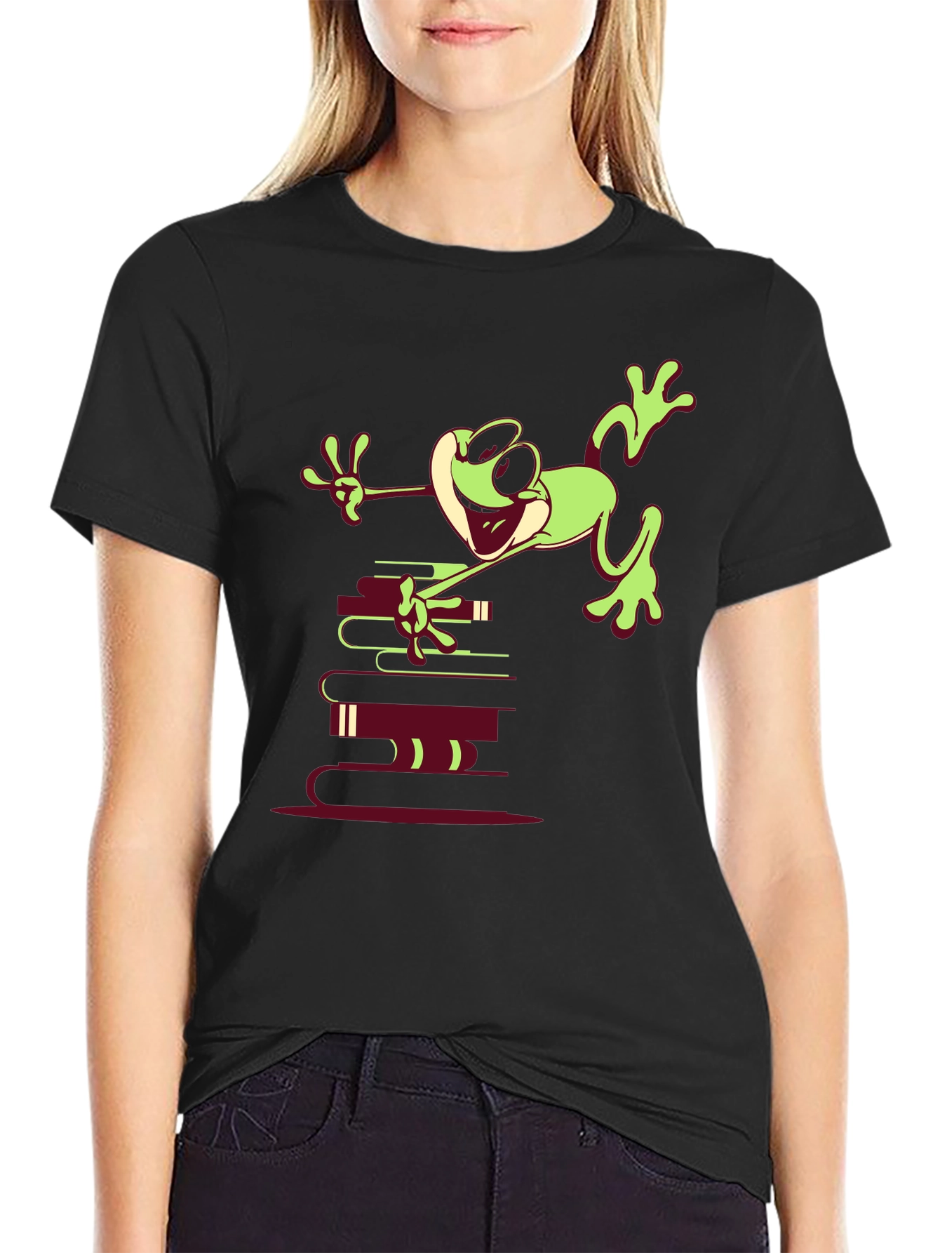Frog on Books Graphic Tee - Unique Design