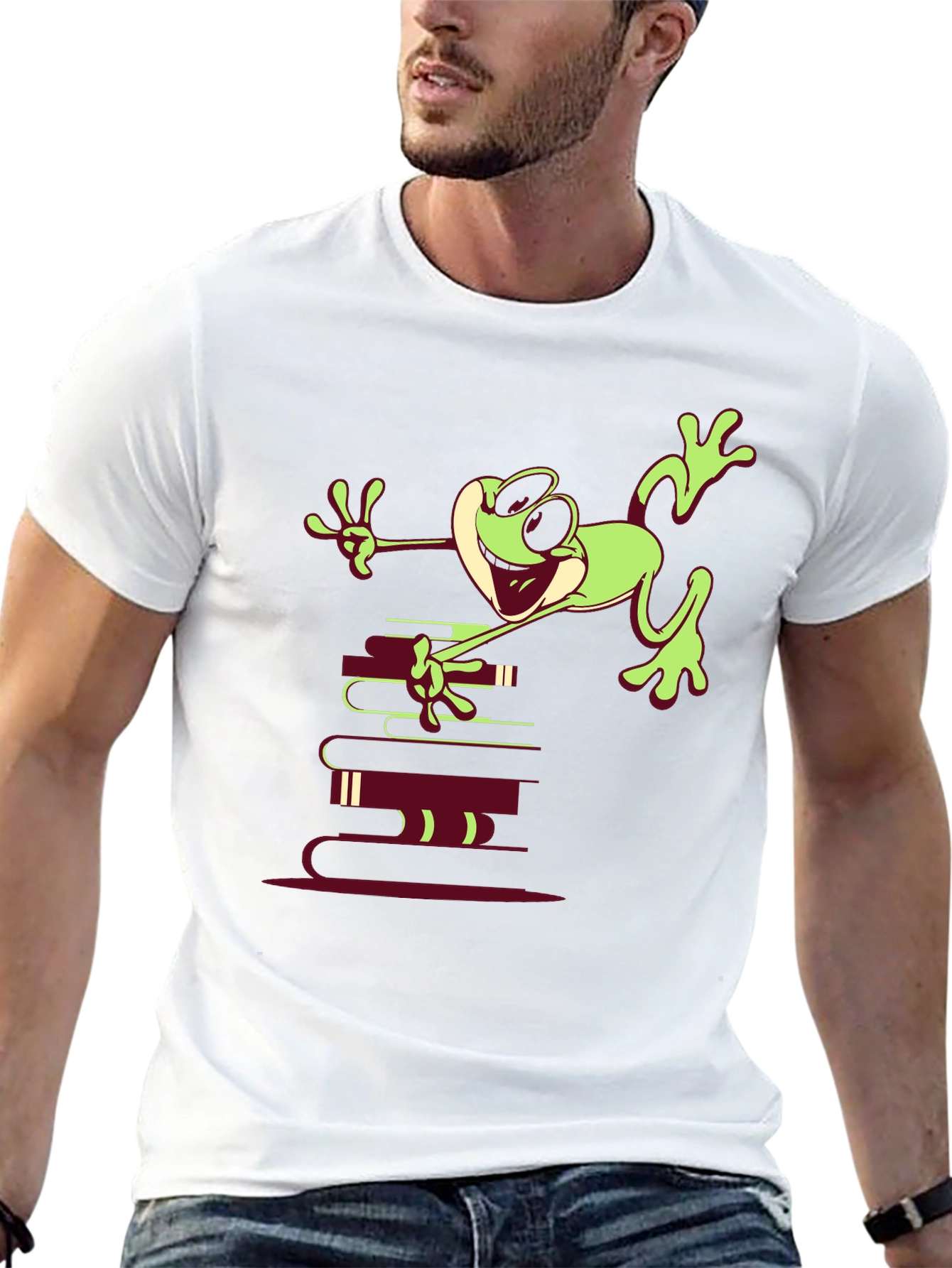 Frog on Books Graphic Tee - Unique Design