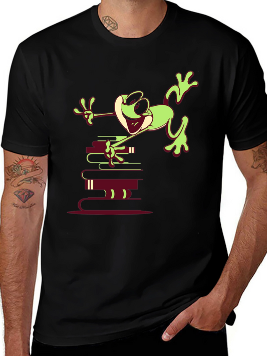 Frog on Books Graphic Tee - Unique Design