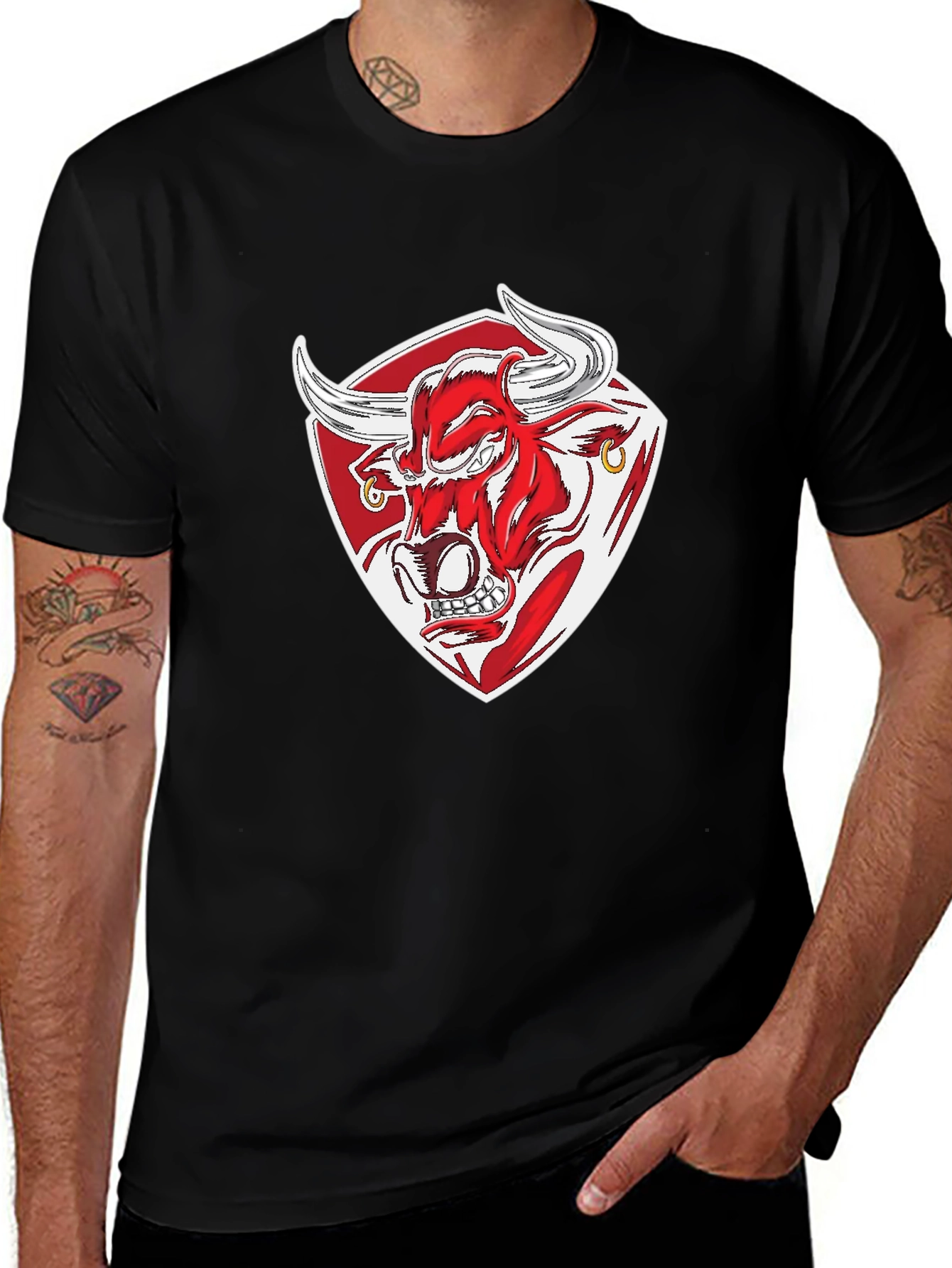 Black T-Shirt with Bull Graphic