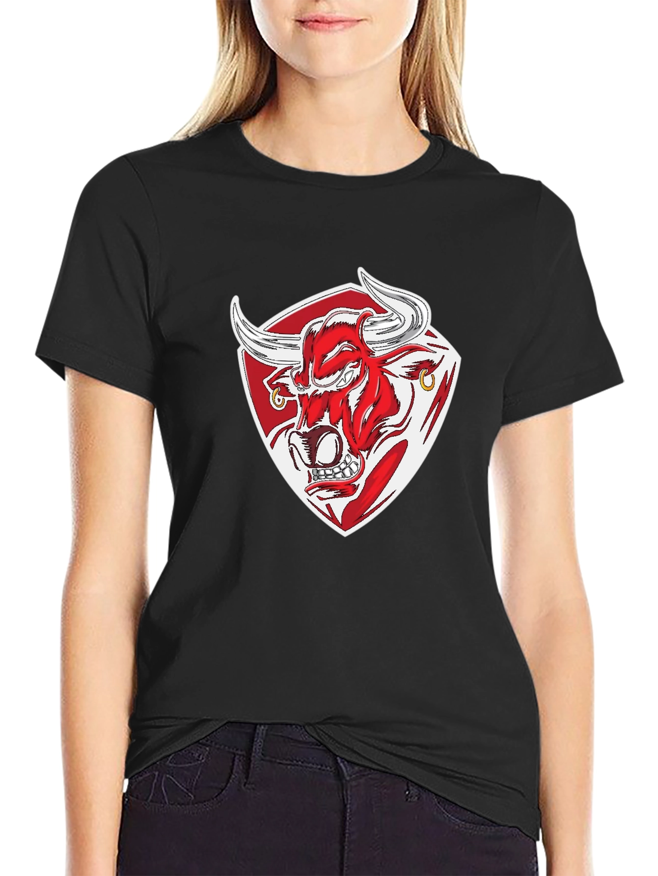 Black T-Shirt with Bull Graphic