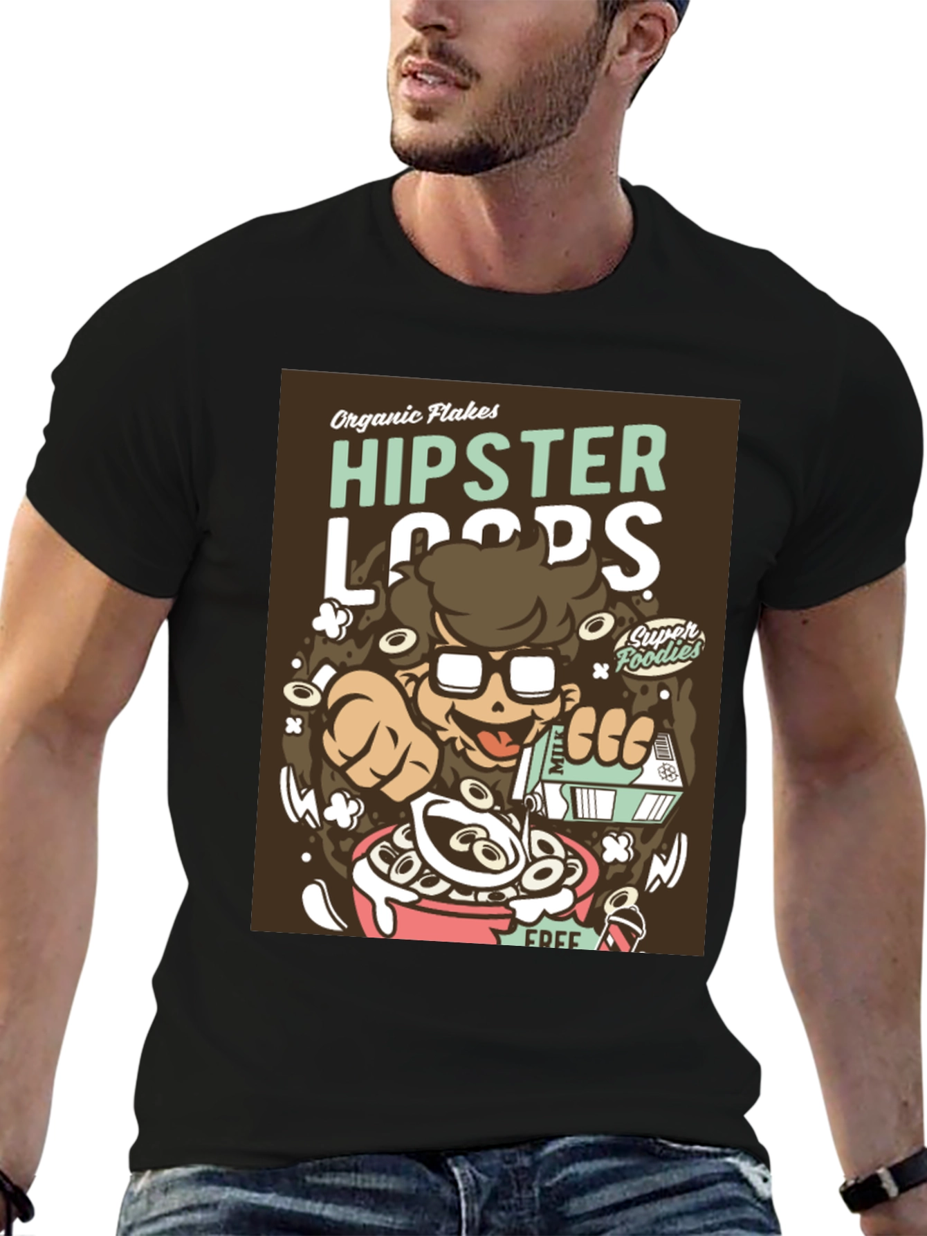 Hipster Loops Graphic T-Shirt - Funny Cereal Design