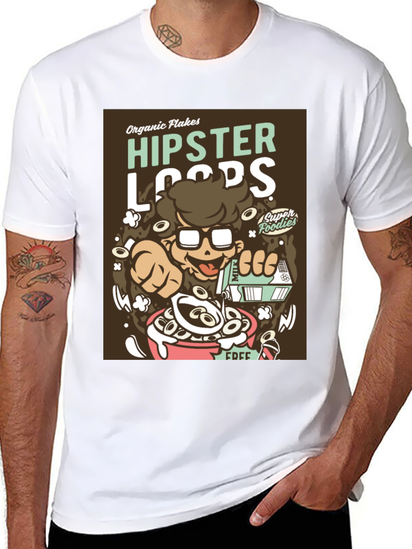 Hipster Loops Graphic T-Shirt - Funny Cereal Design