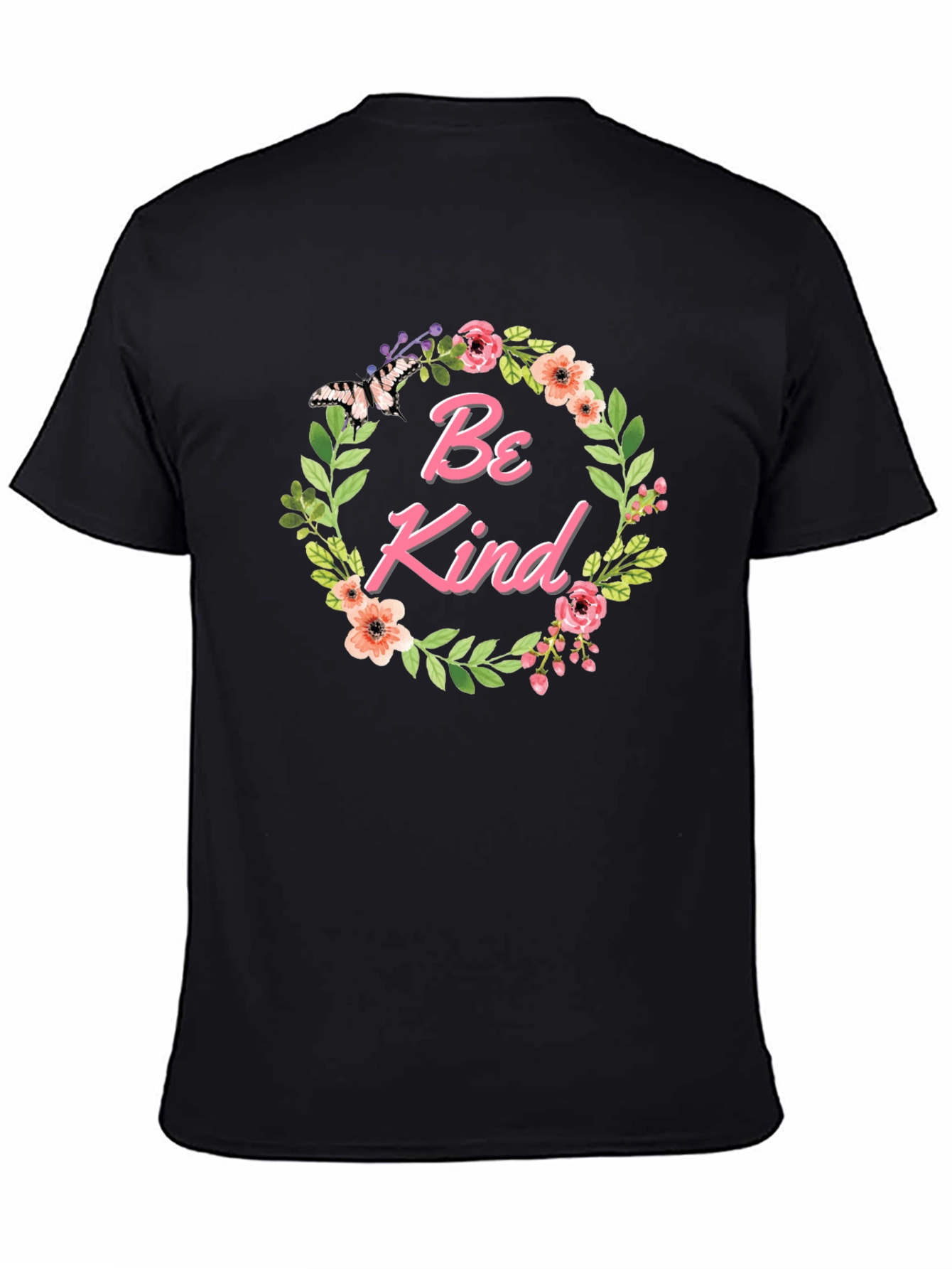 Be Kind Floral Wreath Black T-Shirt