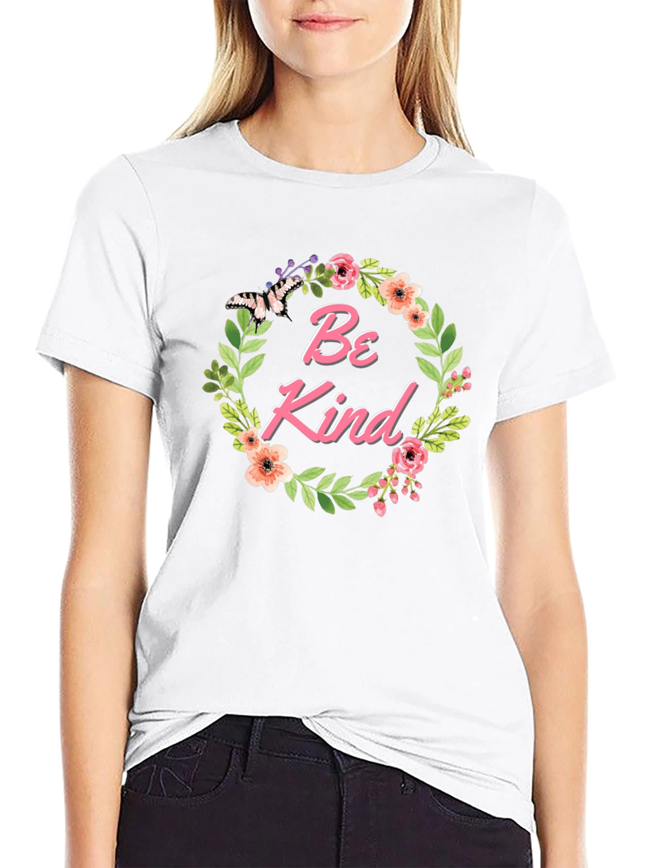 Be Kind Floral Wreath Black T-Shirt
