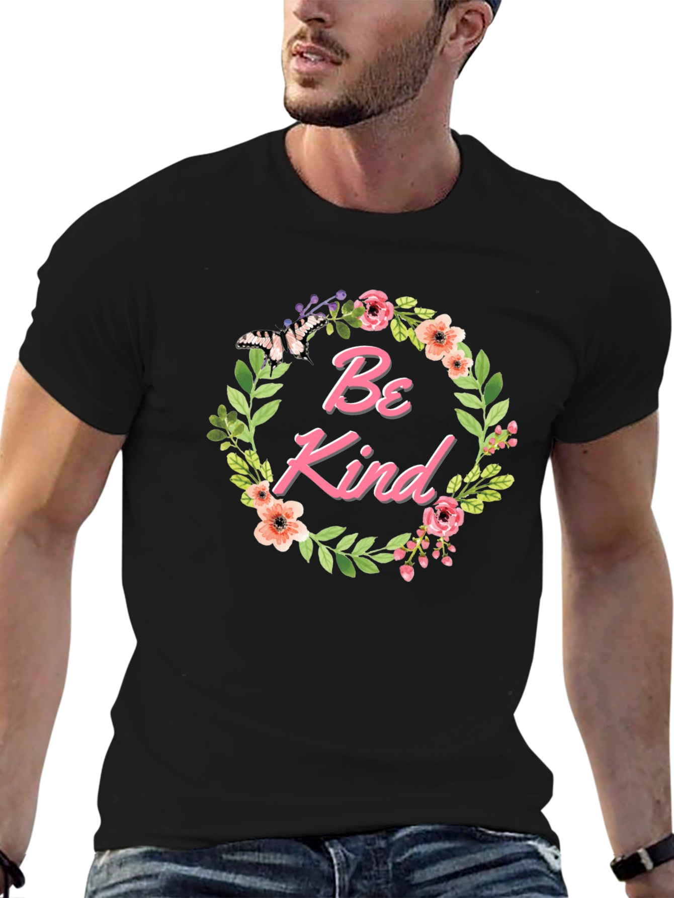 Be Kind Floral Wreath Black T-Shirt