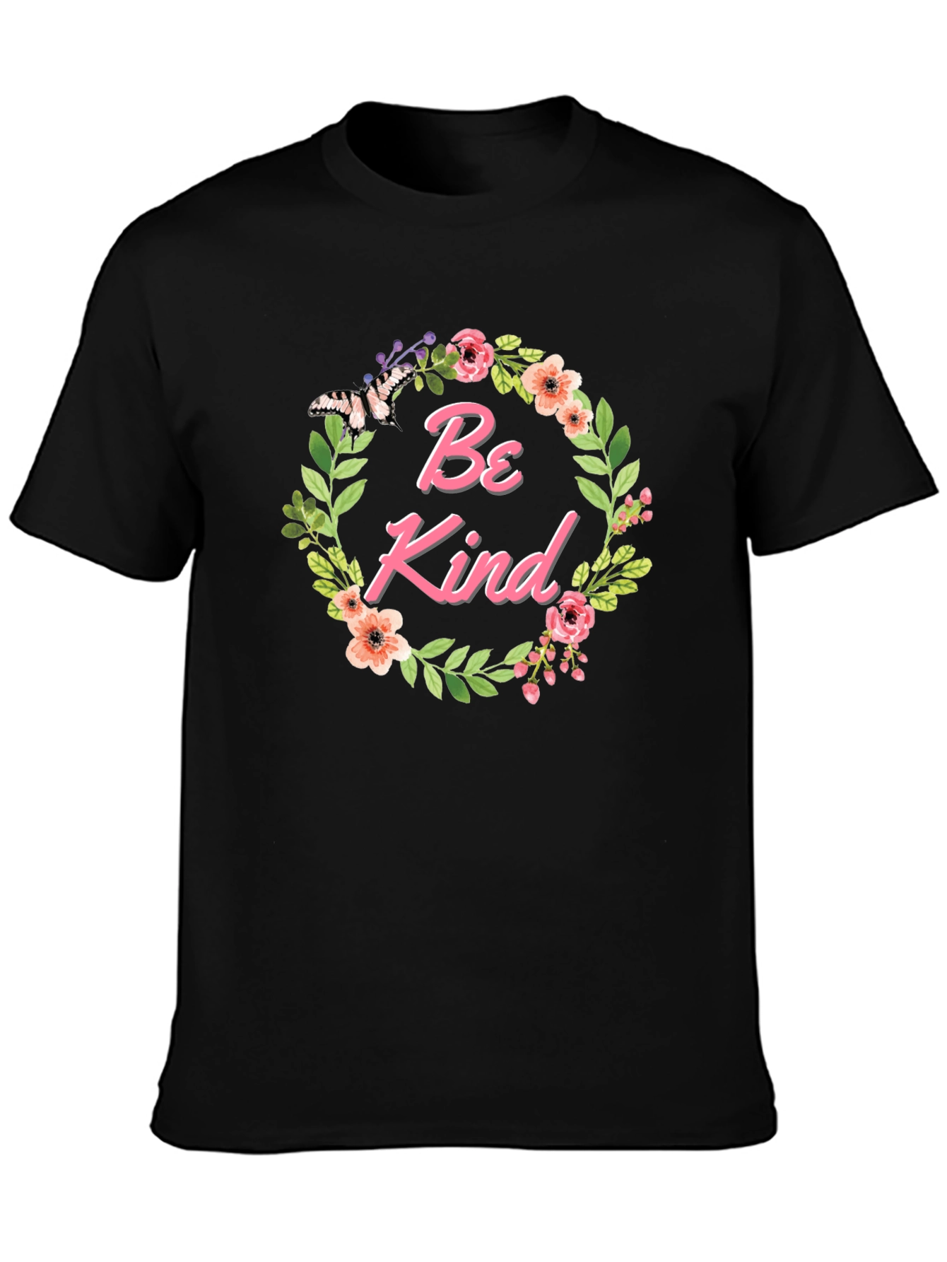 Be Kind Floral Wreath Black T-Shirt