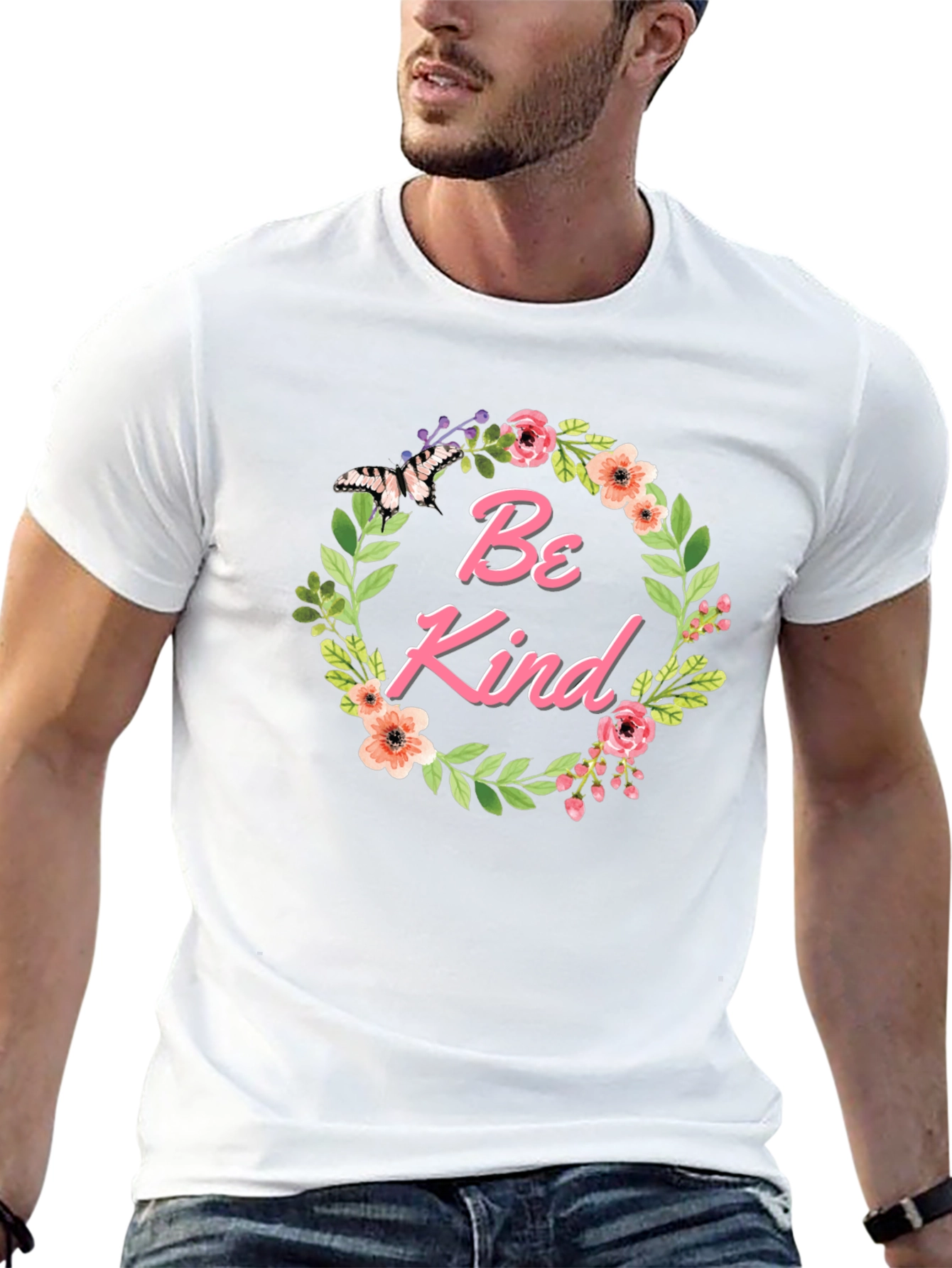 Be Kind Floral Wreath Black T-Shirt