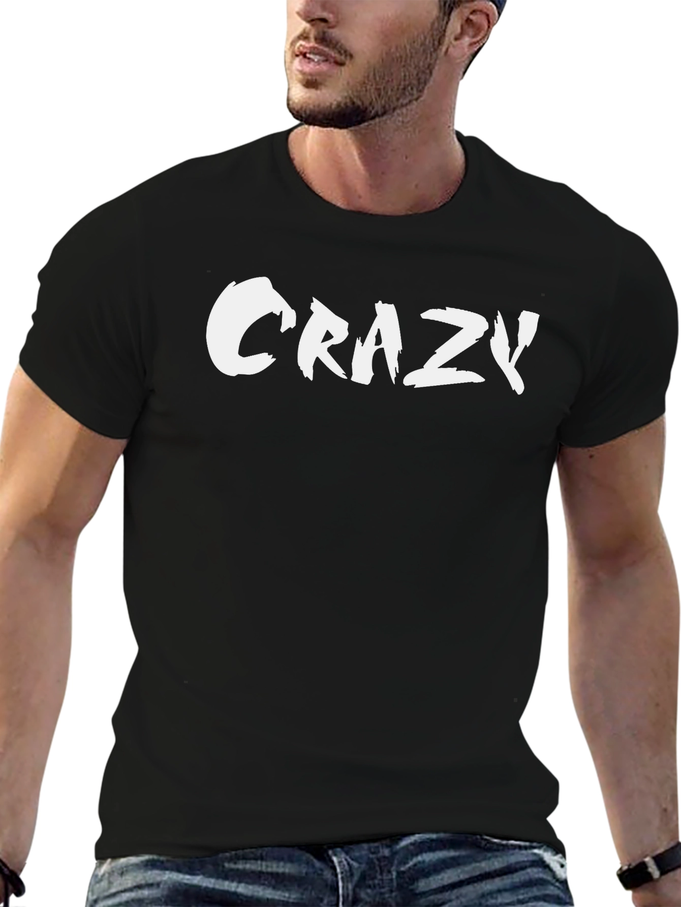 Crazy Graphic Print Mens Black T-Shirt
