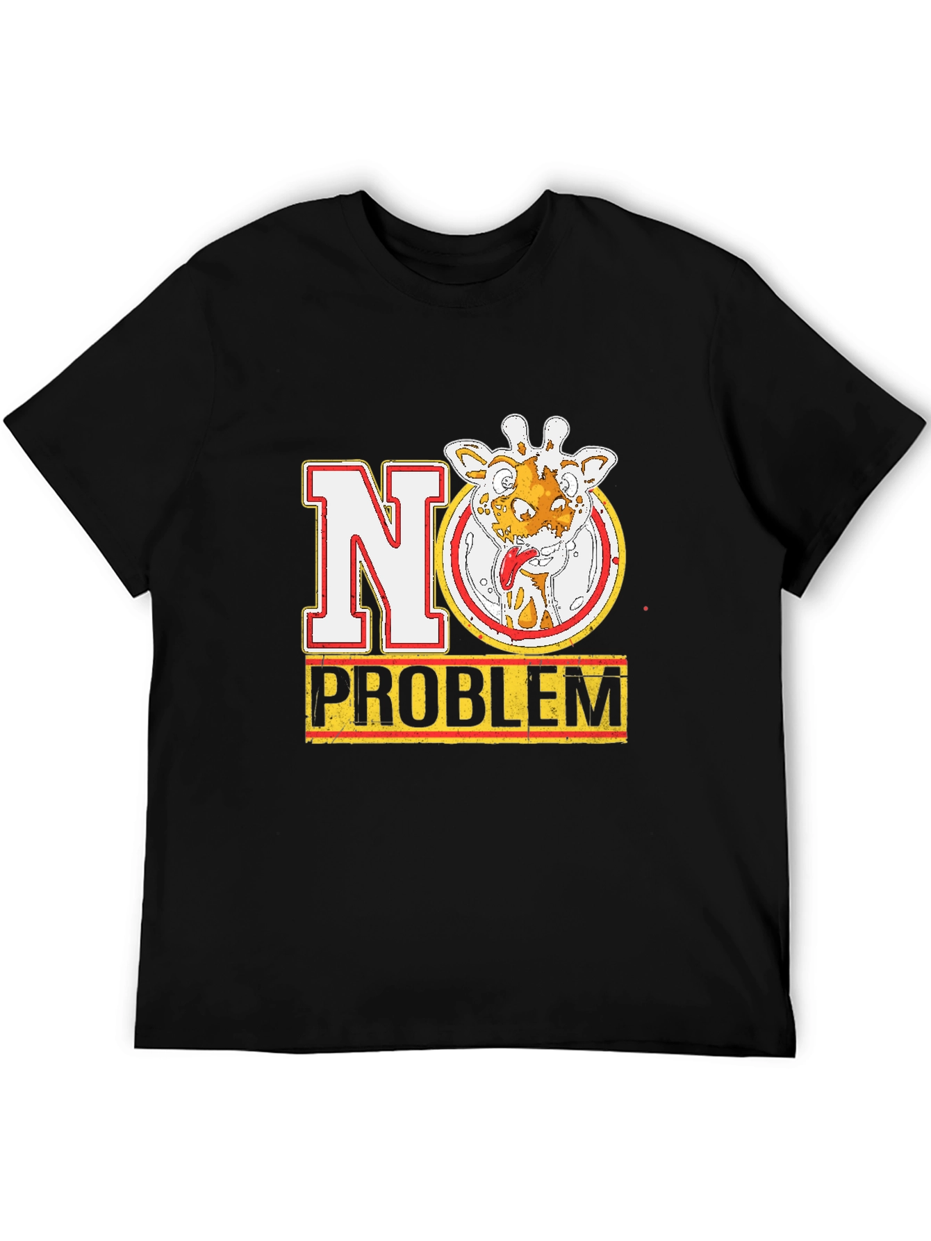 No Problem Giraffe Graphic Tee - Black Cotton T-Shirt