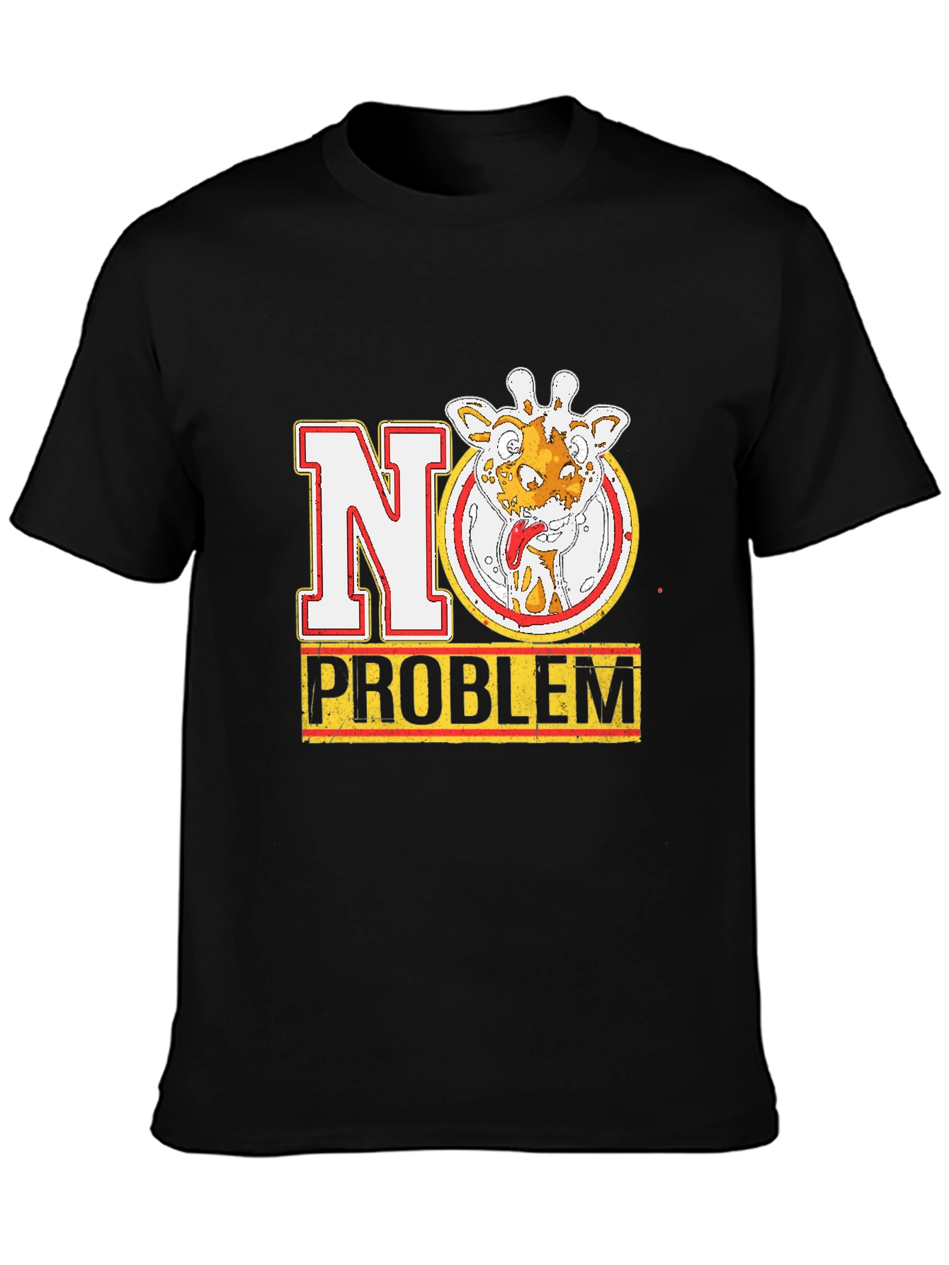 No Problem Giraffe Graphic Tee - Black Cotton T-Shirt