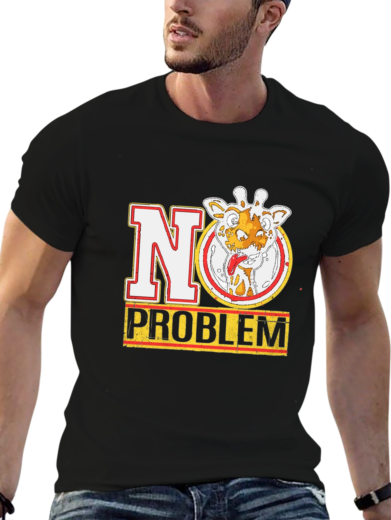 No Problem Giraffe Graphic Tee - Black Cotton T-Shirt