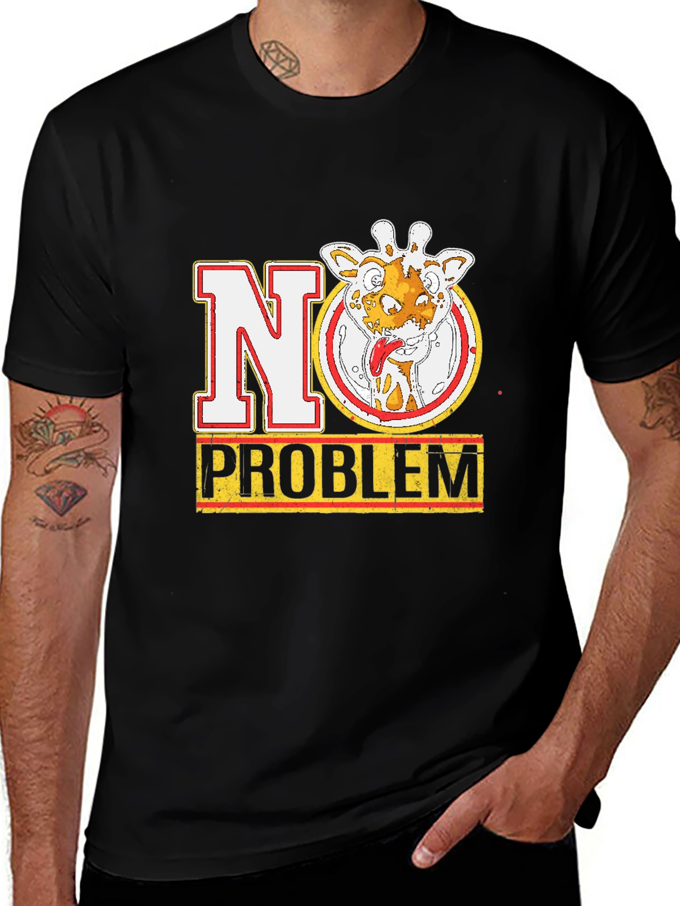 No Problem Giraffe Graphic Tee - Black Cotton T-Shirt