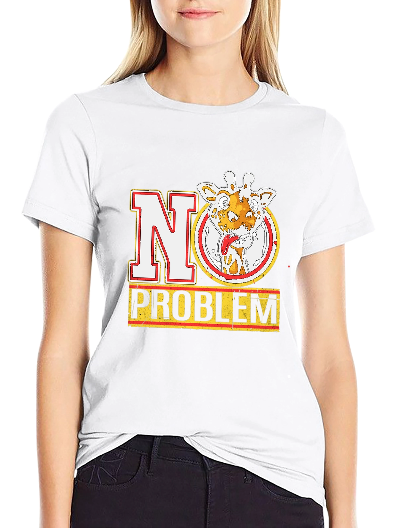 No Problem Giraffe Graphic Tee - Black Cotton T-Shirt