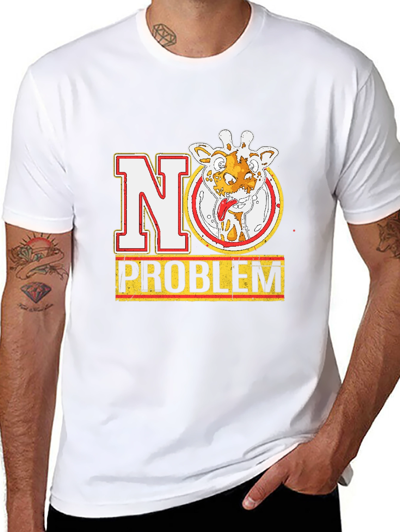 No Problem Giraffe Graphic Tee - Black Cotton T-Shirt